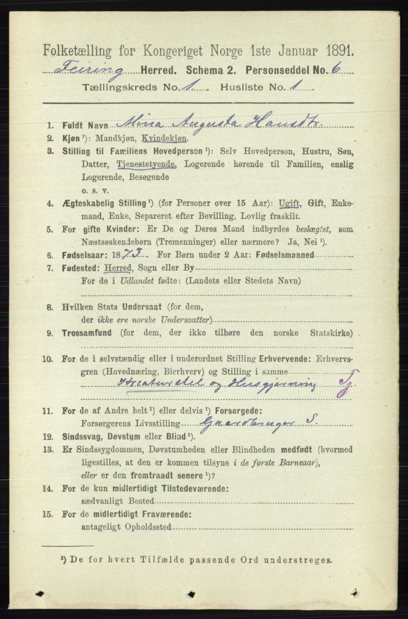 RA, 1891 census for 0240 Feiring, 1891, p. 117