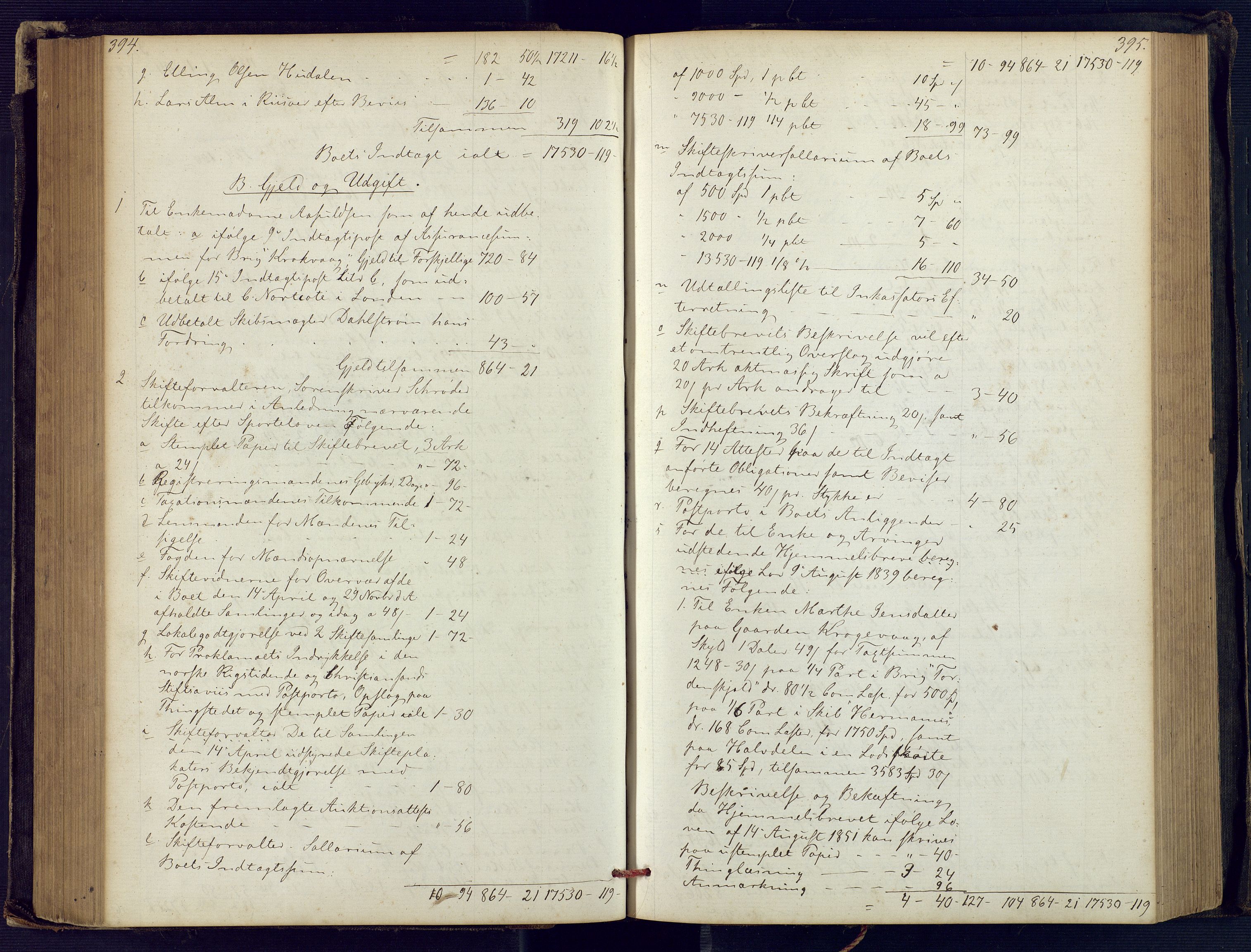 Holt sorenskriveri, SAK/1221-0002/H/Hc/L0029: Skifteutlodningsprotokoll nr. 4 med løst register, 1857-1862, p. 394-395