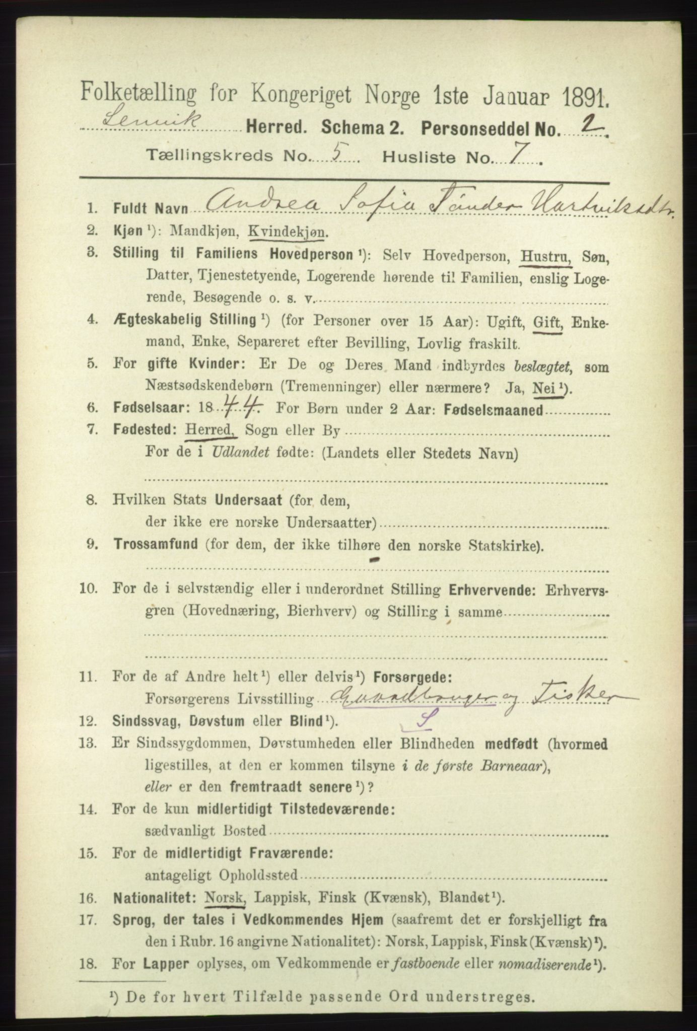 RA, 1891 census for 1931 Lenvik, 1891, p. 2585