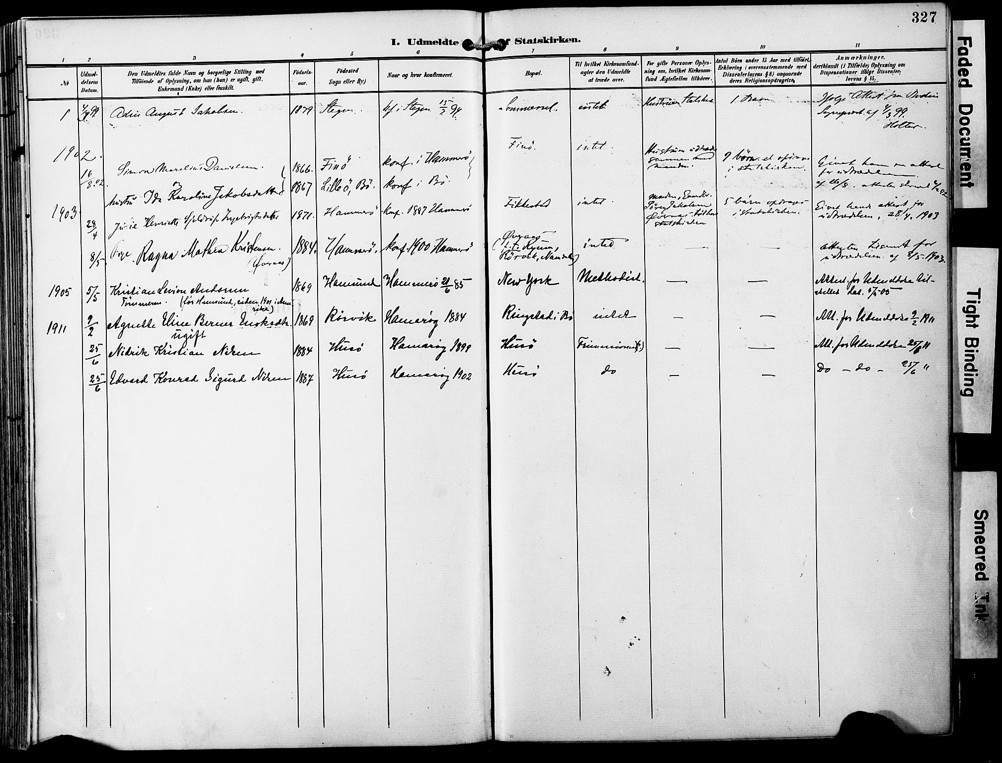 Ministerialprotokoller, klokkerbøker og fødselsregistre - Nordland, AV/SAT-A-1459/859/L0848: Parish register (official) no. 859A08, 1900-1912, p. 327