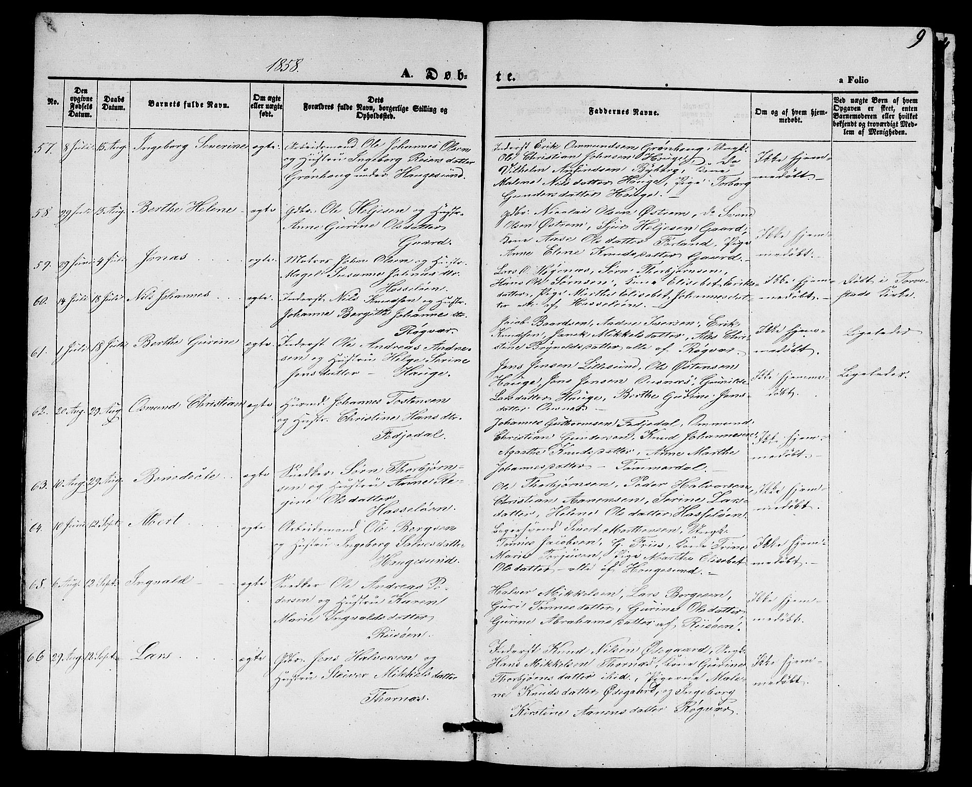 Torvastad sokneprestkontor, SAST/A -101857/H/Ha/Hab/L0006: Parish register (copy) no. B 6, 1858-1867, p. 9