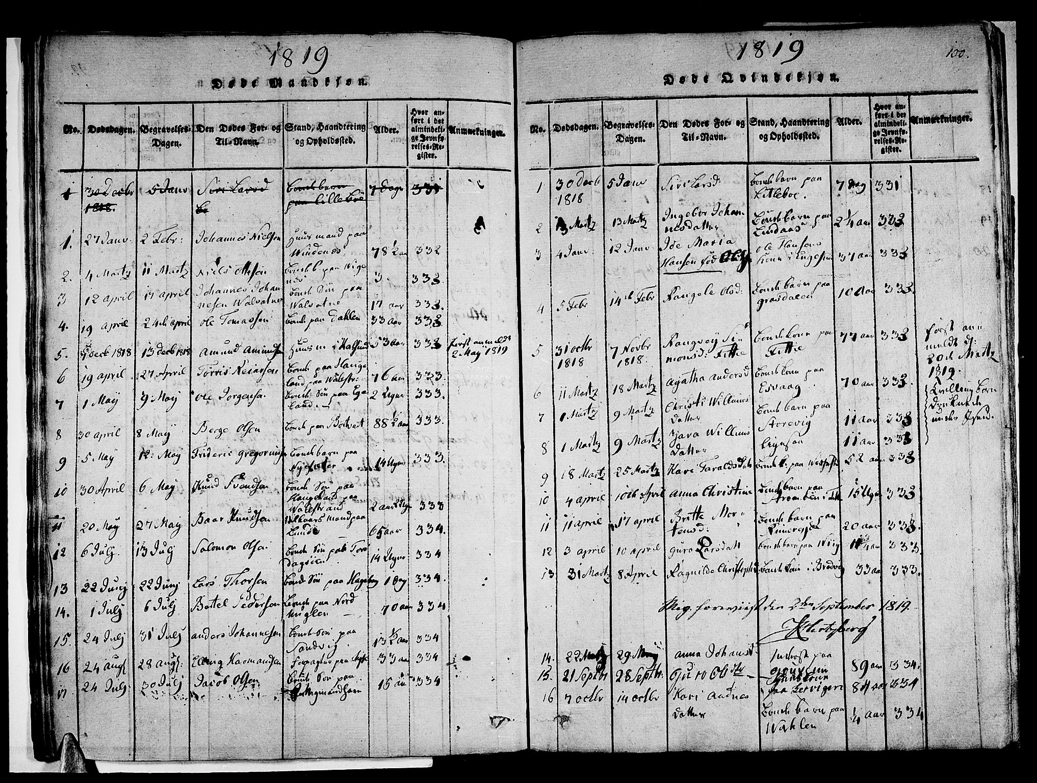 Stord sokneprestembete, AV/SAB-A-78201/H/Haa: Parish register (official) no. A 5, 1816-1825, p. 100