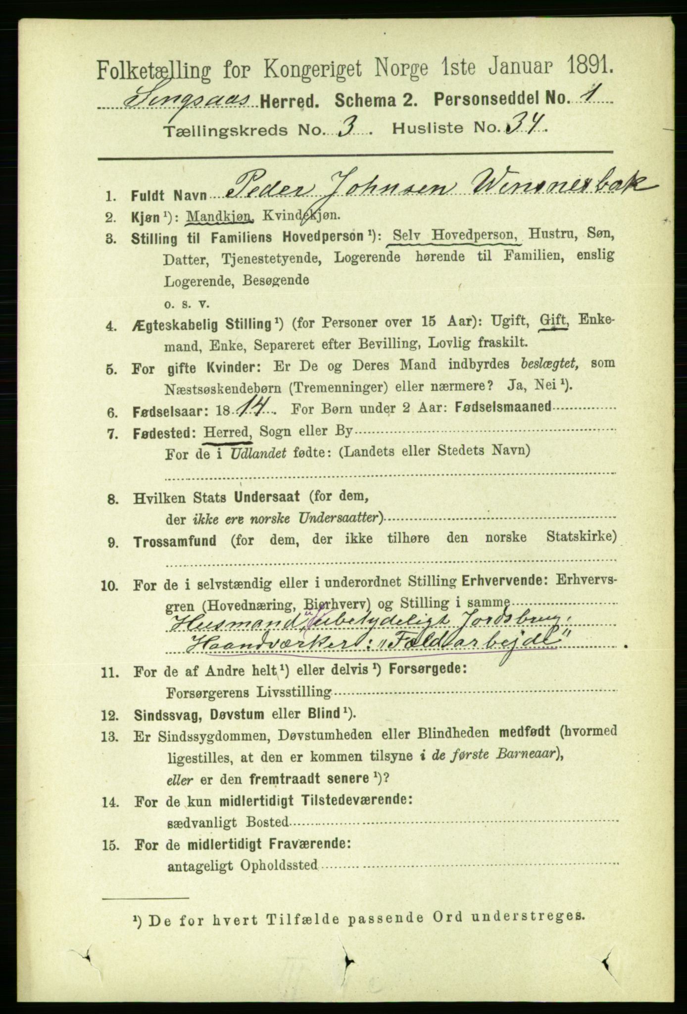 RA, 1891 census for 1646 Singsås, 1891, p. 804