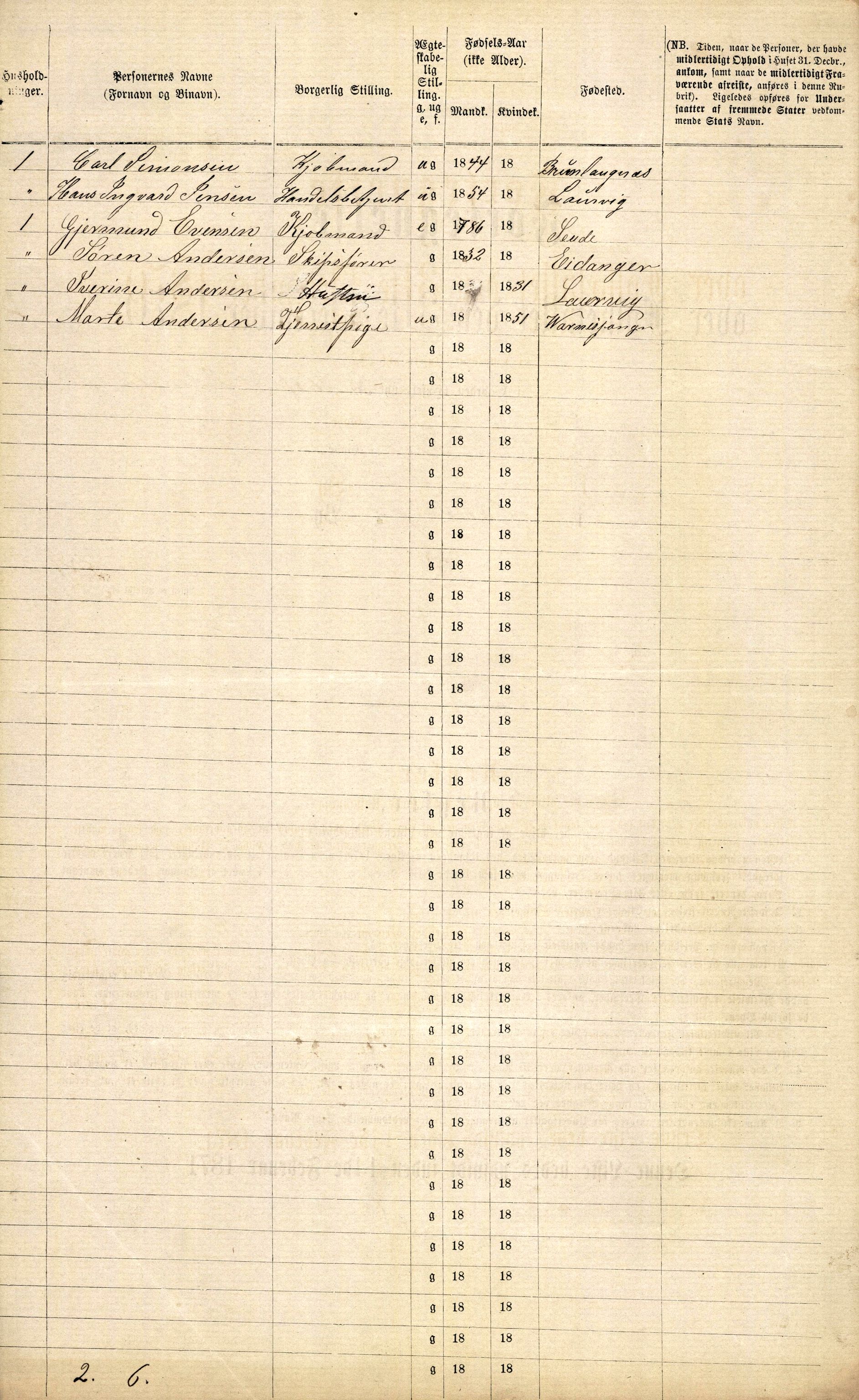 RA, 1870 census for 0707 Larvik, 1870, p. 424