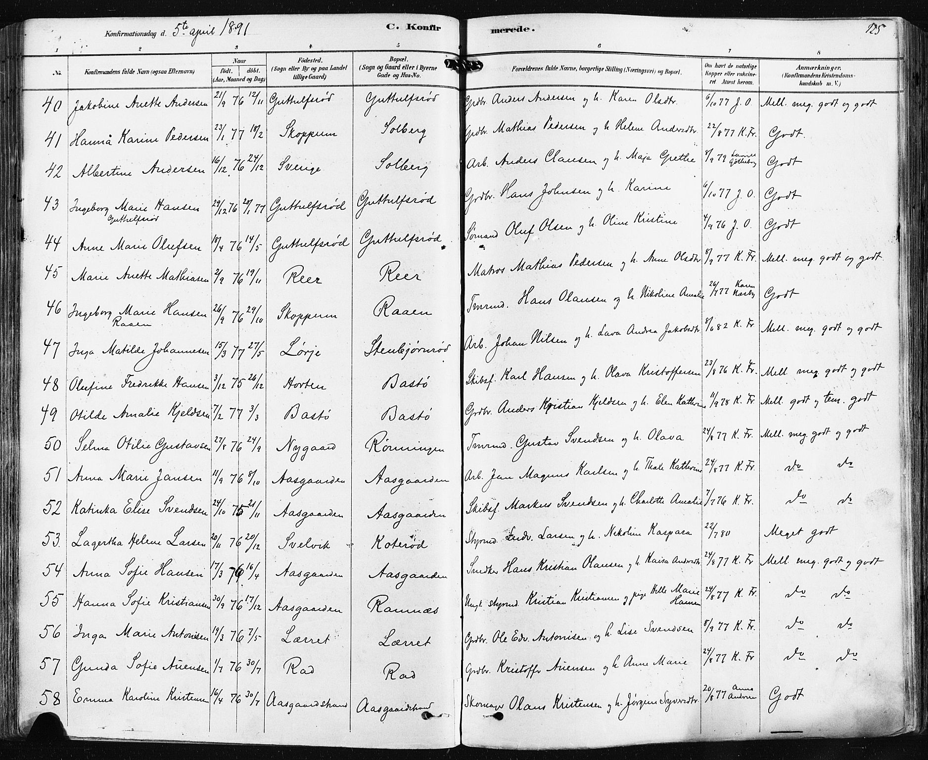 Borre kirkebøker, AV/SAKO-A-338/F/Fa/L0009: Parish register (official) no. I 9, 1878-1896, p. 125