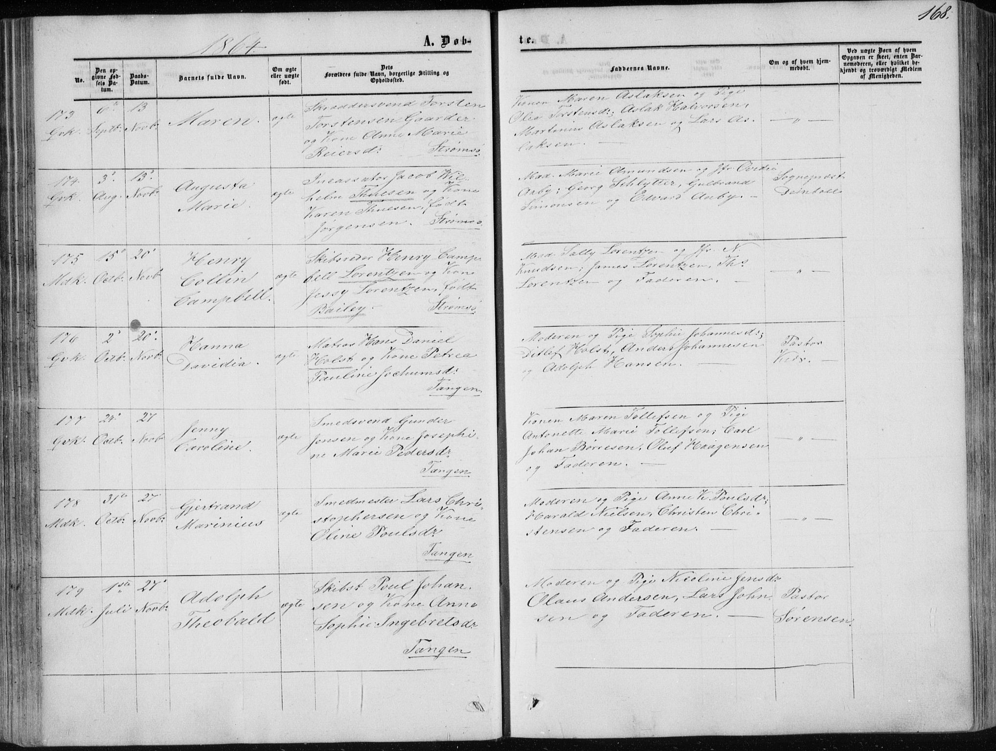 Strømsø kirkebøker, SAKO/A-246/F/Fa/L0015: Parish register (official) no. I 15, 1859-1868, p. 168