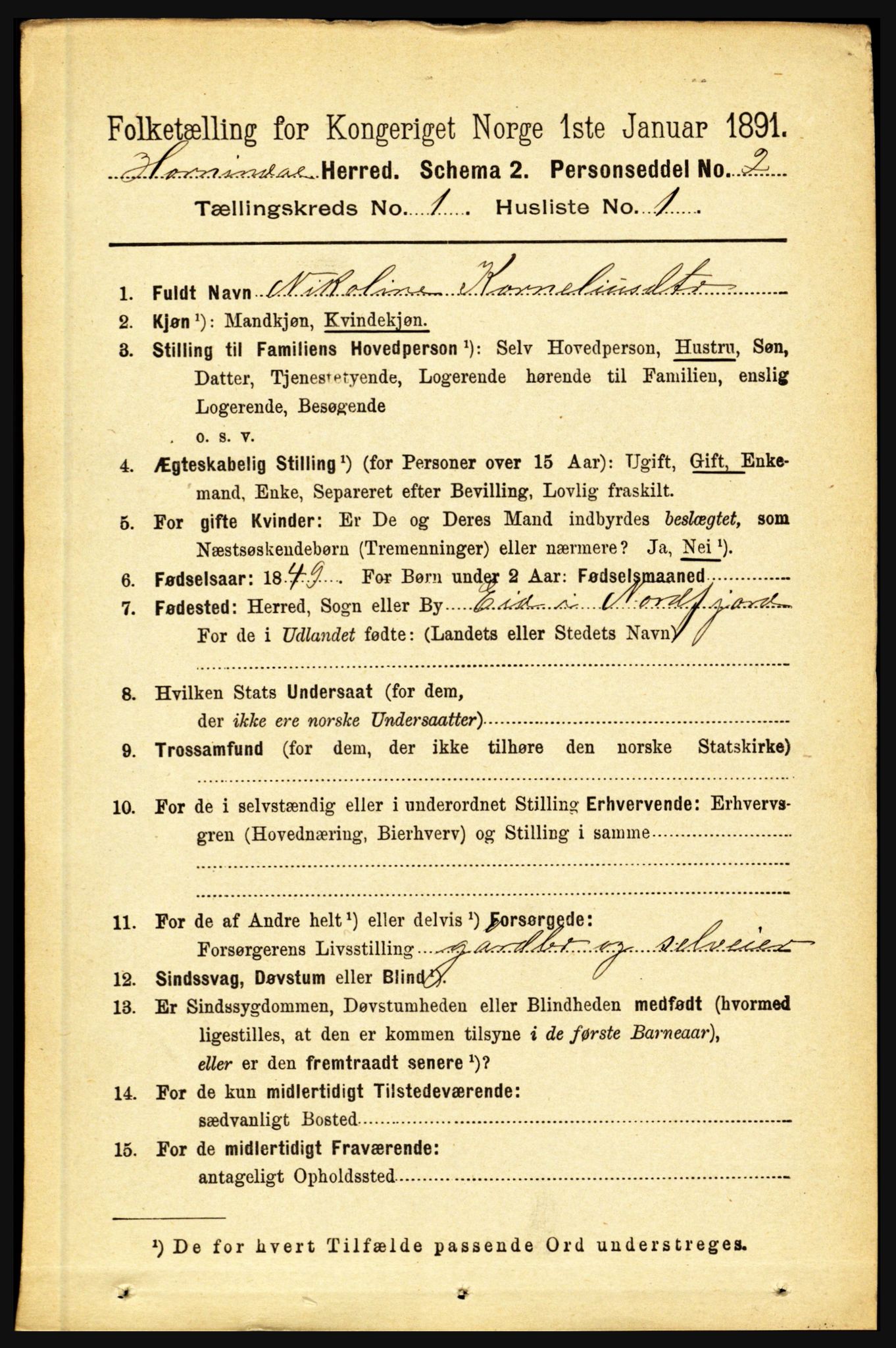 RA, 1891 census for 1444 Hornindal, 1891, p. 62