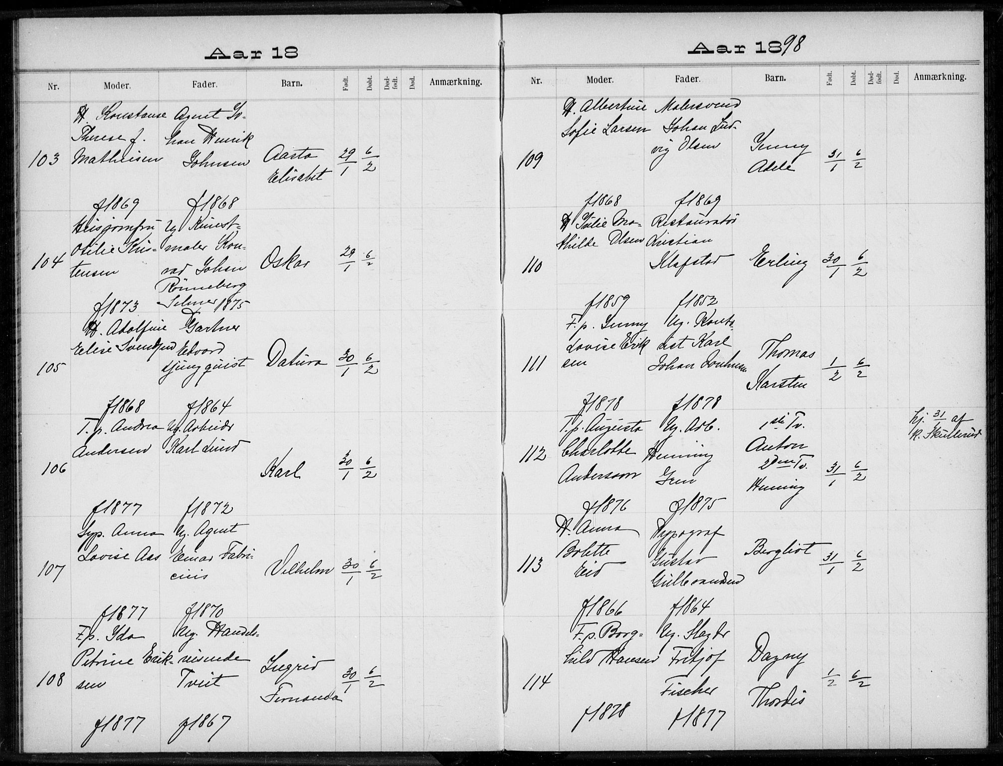 Rikshospitalet prestekontor Kirkebøker, AV/SAO-A-10309b/K/L0004/0003: Baptism register no. 4.3, 1897-1899