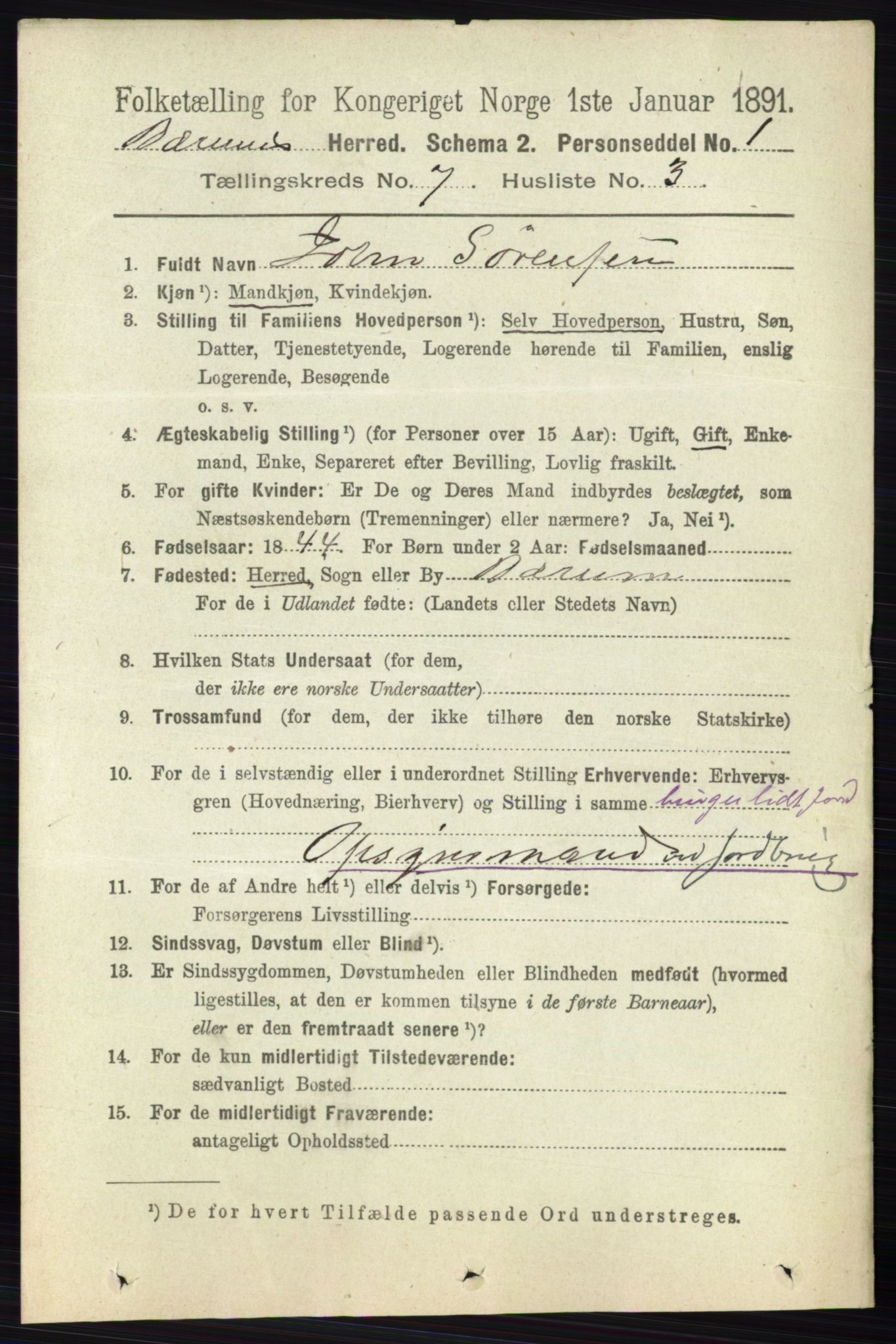 RA, 1891 census for 0219 Bærum, 1891, p. 4099