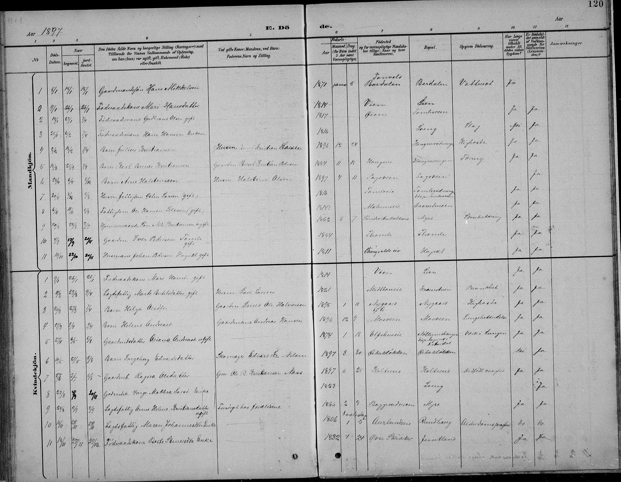 Nordre Land prestekontor, SAH/PREST-124/H/Ha/Hab/L0013: Parish register (copy) no. 13, 1891-1904, p. 120