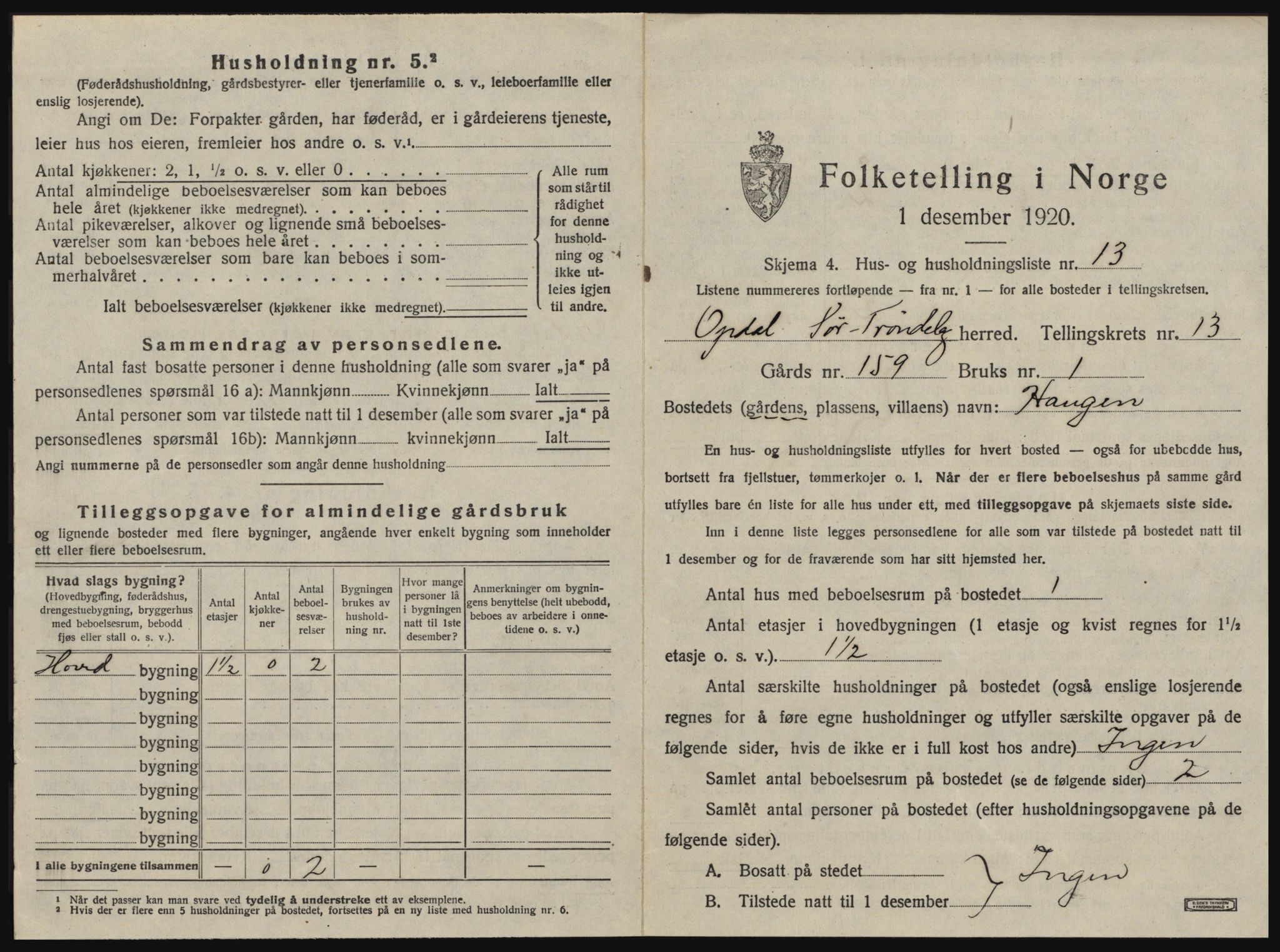 SAT, 1920 census for Oppdal, 1920, p. 1567