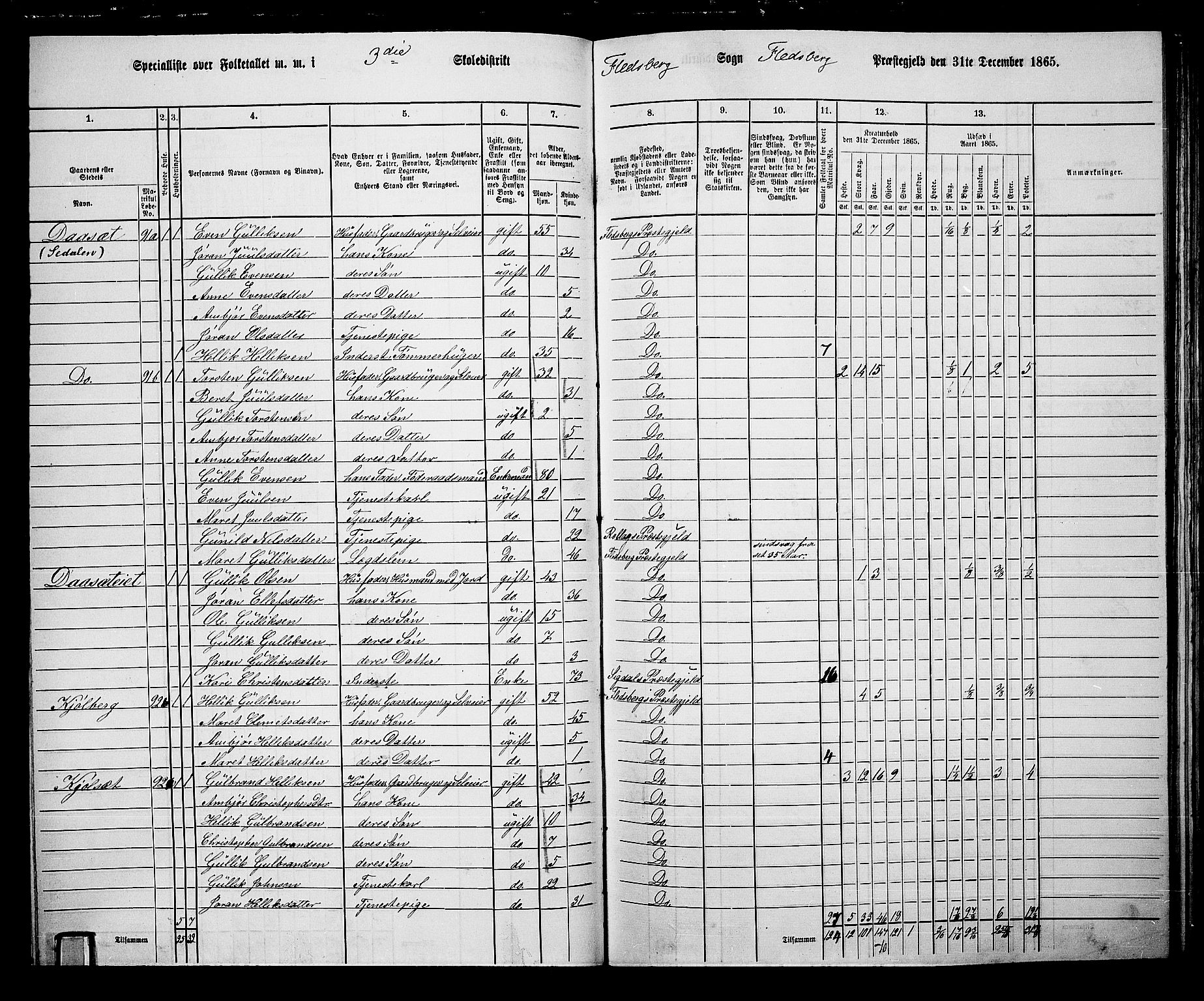 RA, 1865 census for Flesberg, 1865, p. 68