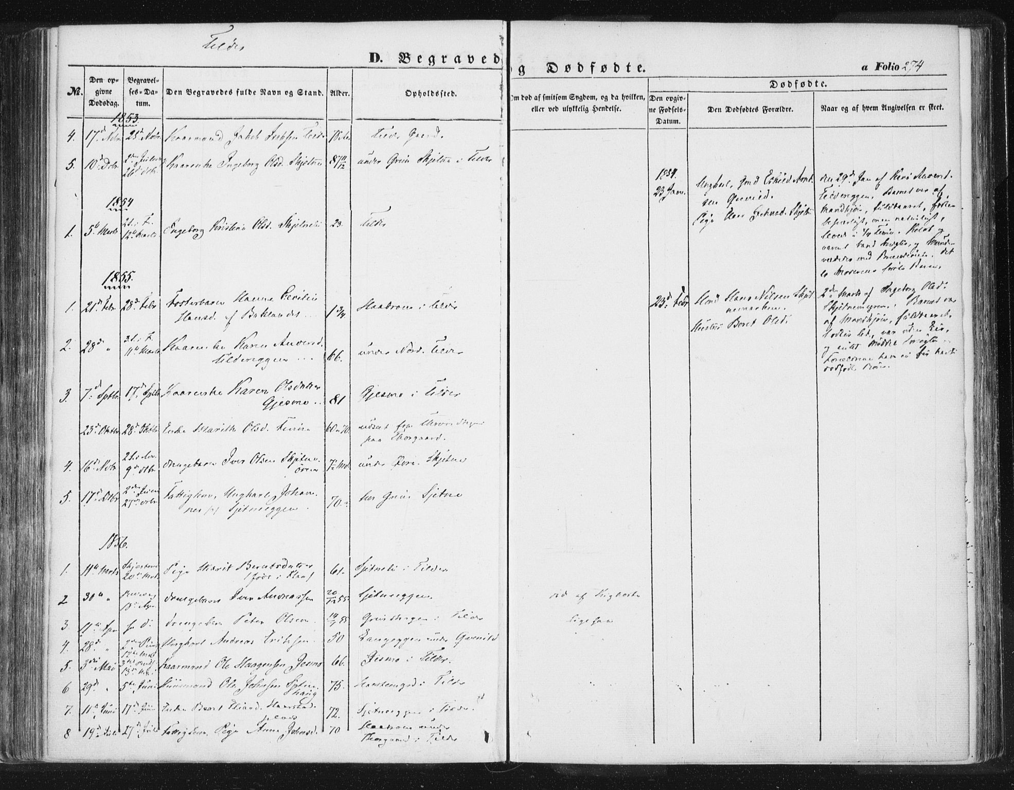 Ministerialprotokoller, klokkerbøker og fødselsregistre - Sør-Trøndelag, SAT/A-1456/618/L0441: Parish register (official) no. 618A05, 1843-1862, p. 274