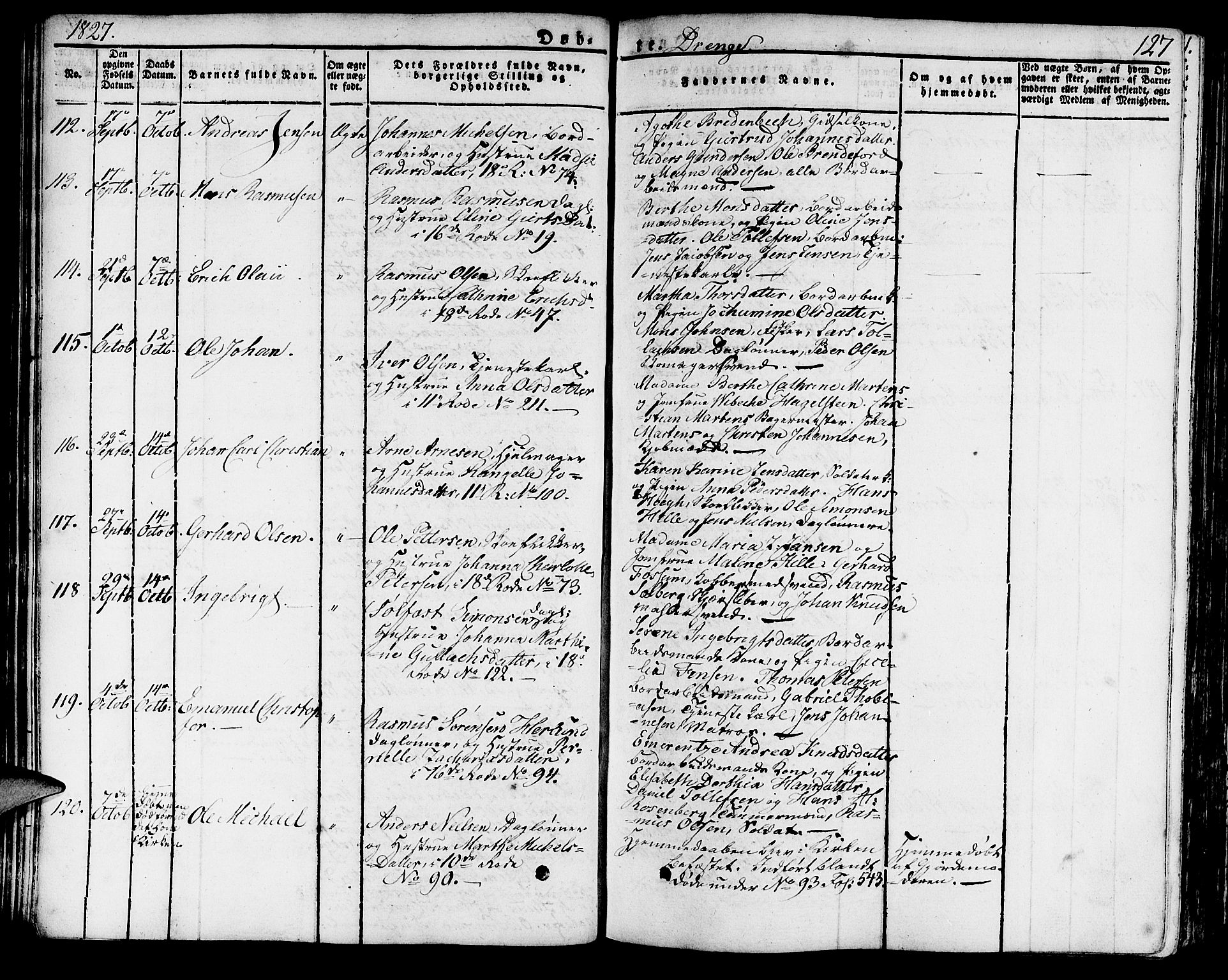 Domkirken sokneprestembete, SAB/A-74801/H/Haa/L0012: Parish register (official) no. A 12, 1821-1840, p. 127