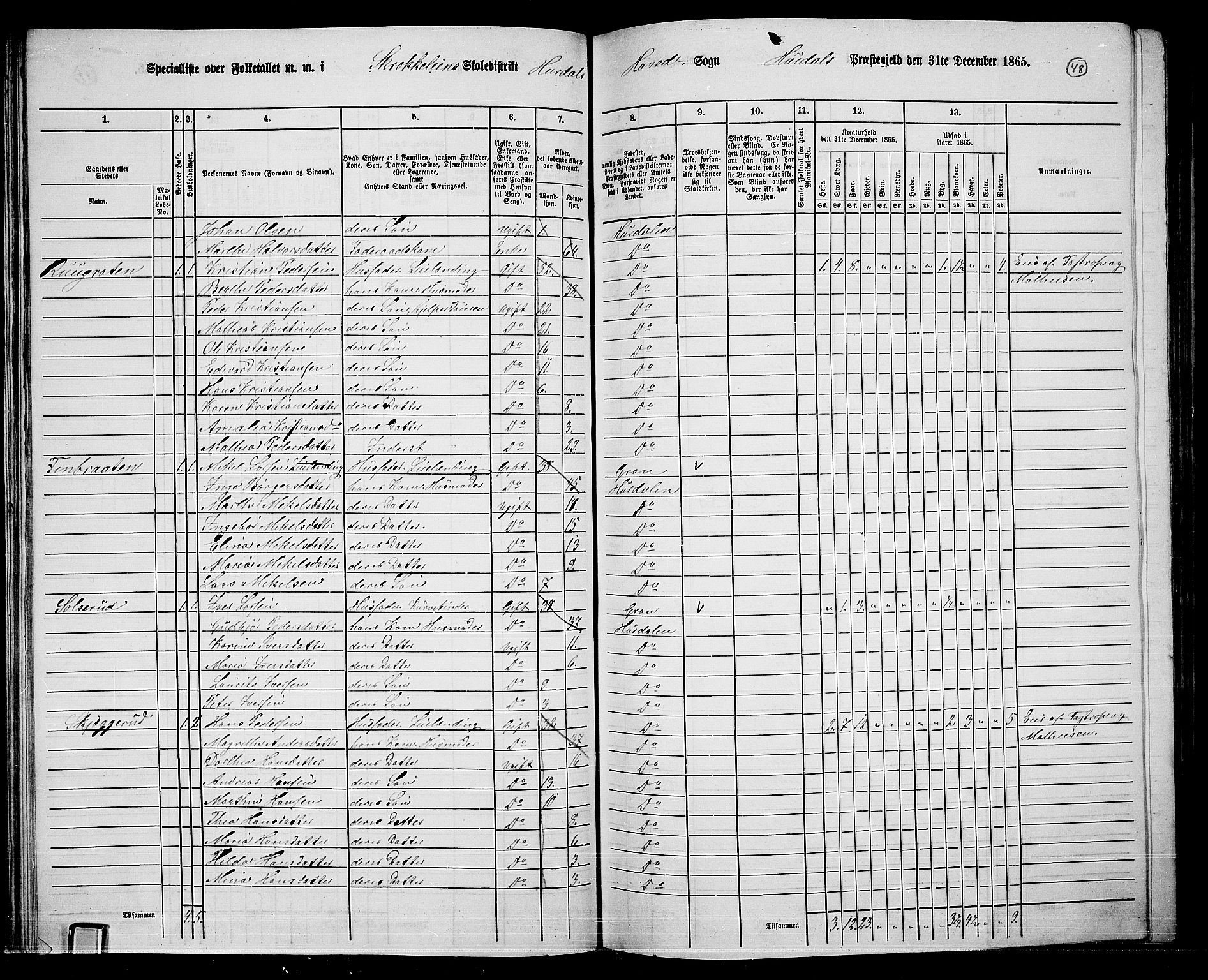 RA, 1865 census for Hurdal, 1865, p. 42