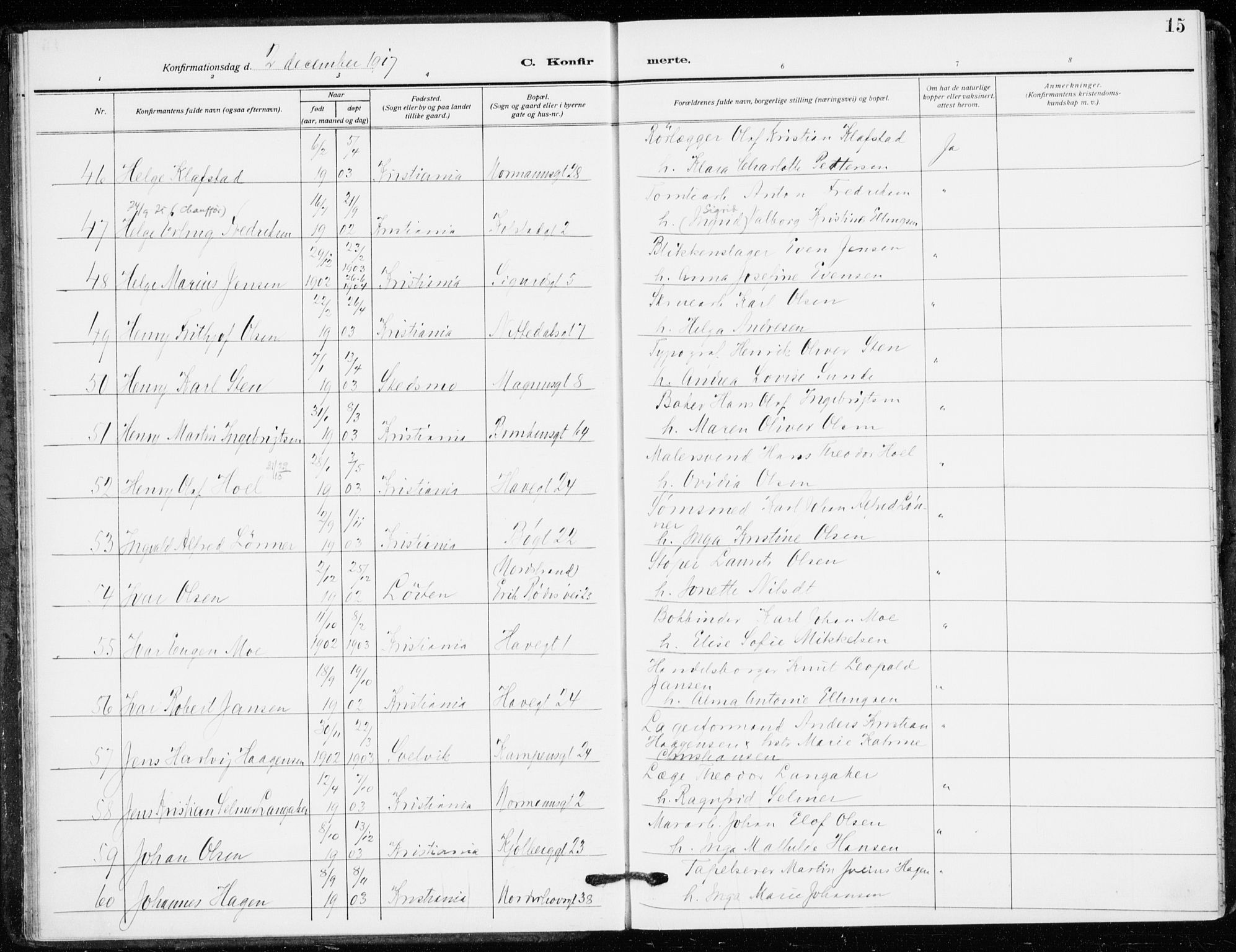 Kampen prestekontor Kirkebøker, AV/SAO-A-10853/F/Fa/L0013: Parish register (official) no. I 13, 1917-1922, p. 15