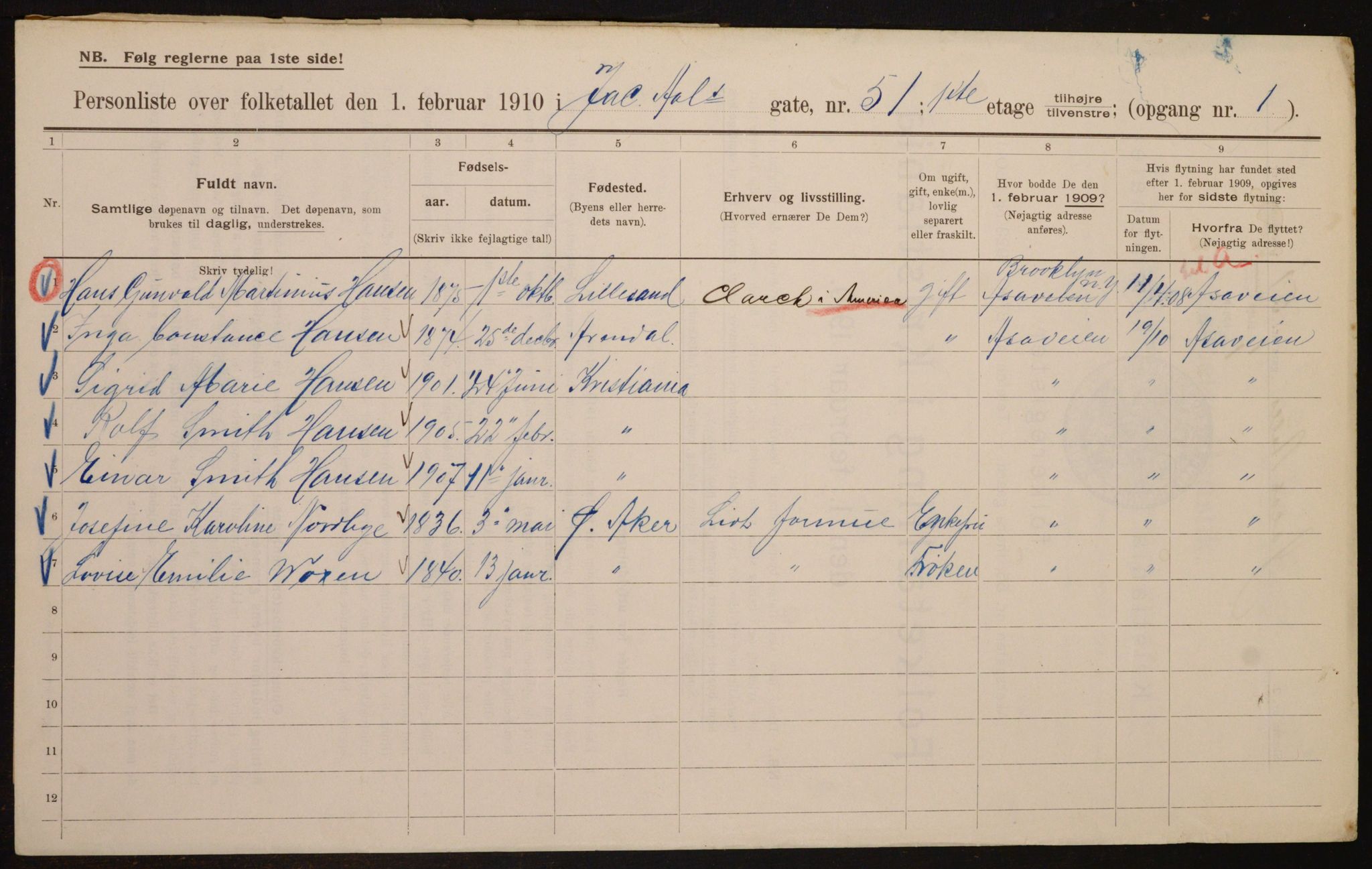 OBA, Municipal Census 1910 for Kristiania, 1910, p. 44133