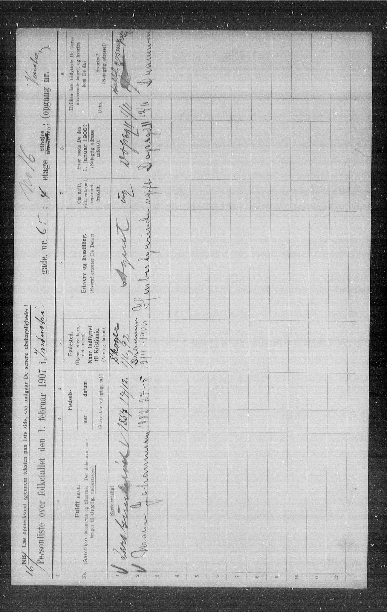 OBA, Municipal Census 1907 for Kristiania, 1907, p. 22443