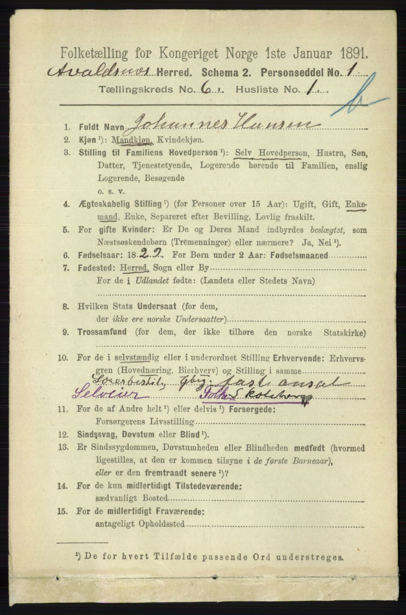 RA, 1891 census for 1147 Avaldsnes, 1891, p. 3235