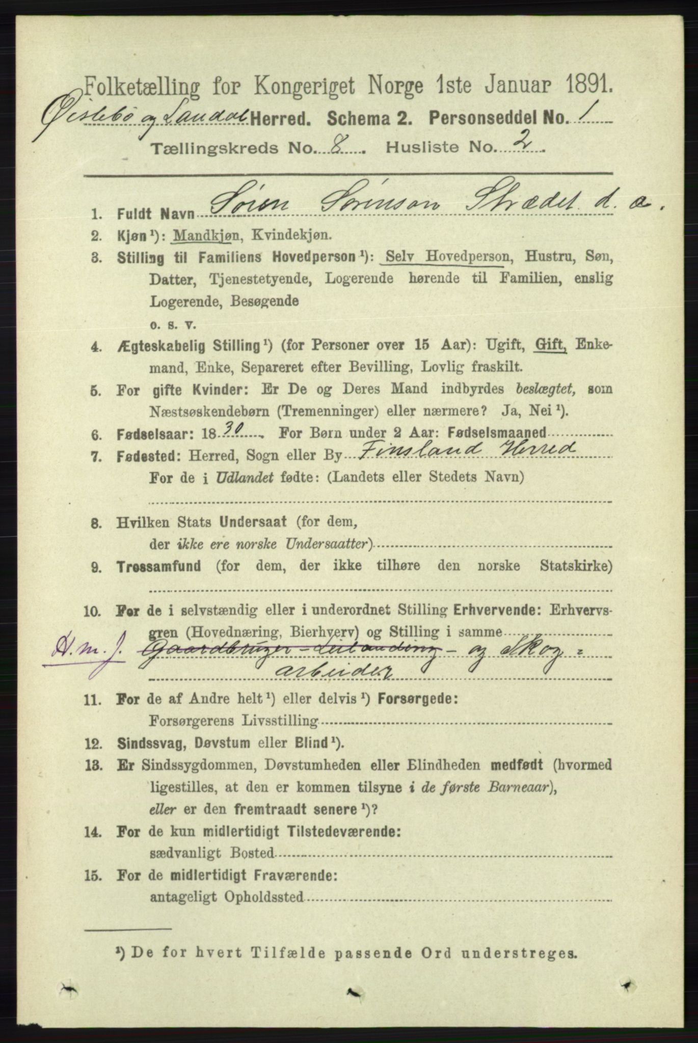 RA, 1891 census for 1021 Øyslebø og Laudal, 1891, p. 2112