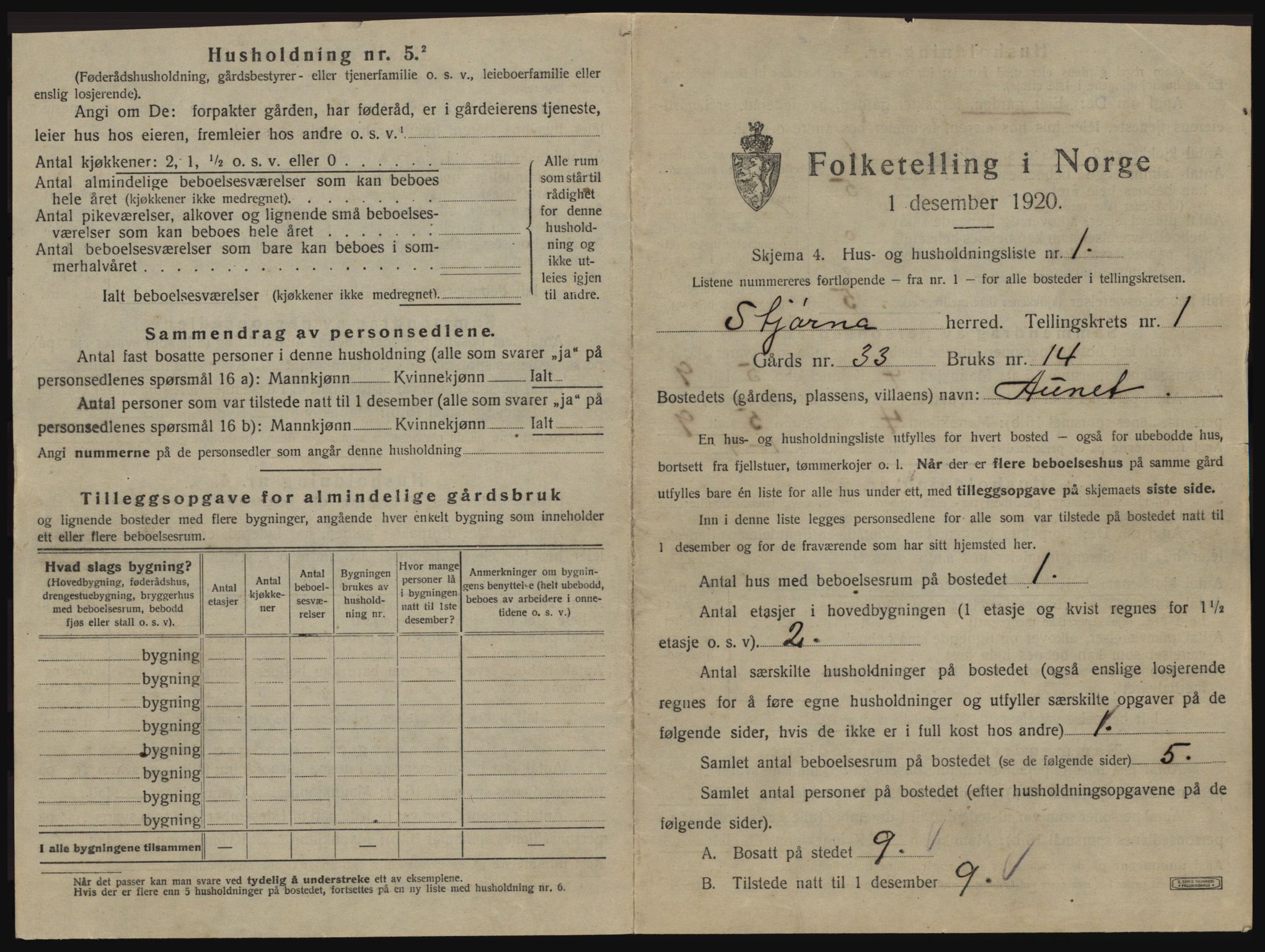 SAT, 1920 census for Stjørna, 1920, p. 30