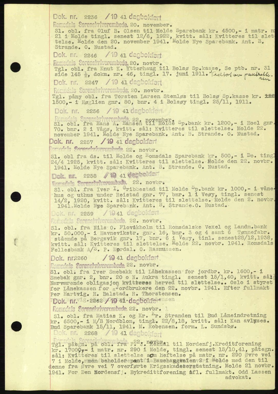 Romsdal sorenskriveri, AV/SAT-A-4149/1/2/2C: Mortgage book no. C1a, 1936-1945, Diary no: : 2236/1941