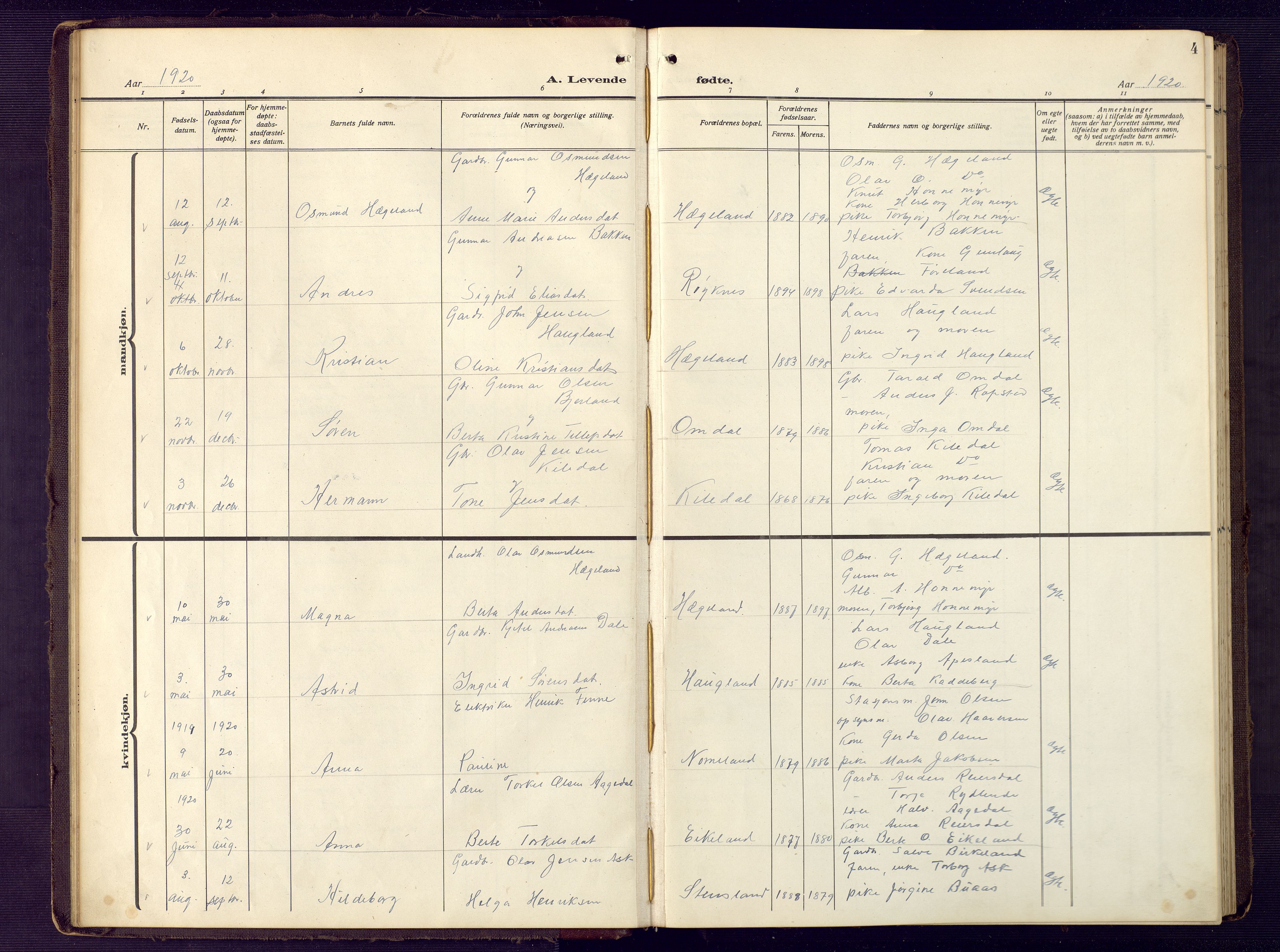 Vennesla sokneprestkontor, SAK/1111-0045/Fb/Fba/L0004: Parish register (copy) no. B 4, 1917-1948, p. 4