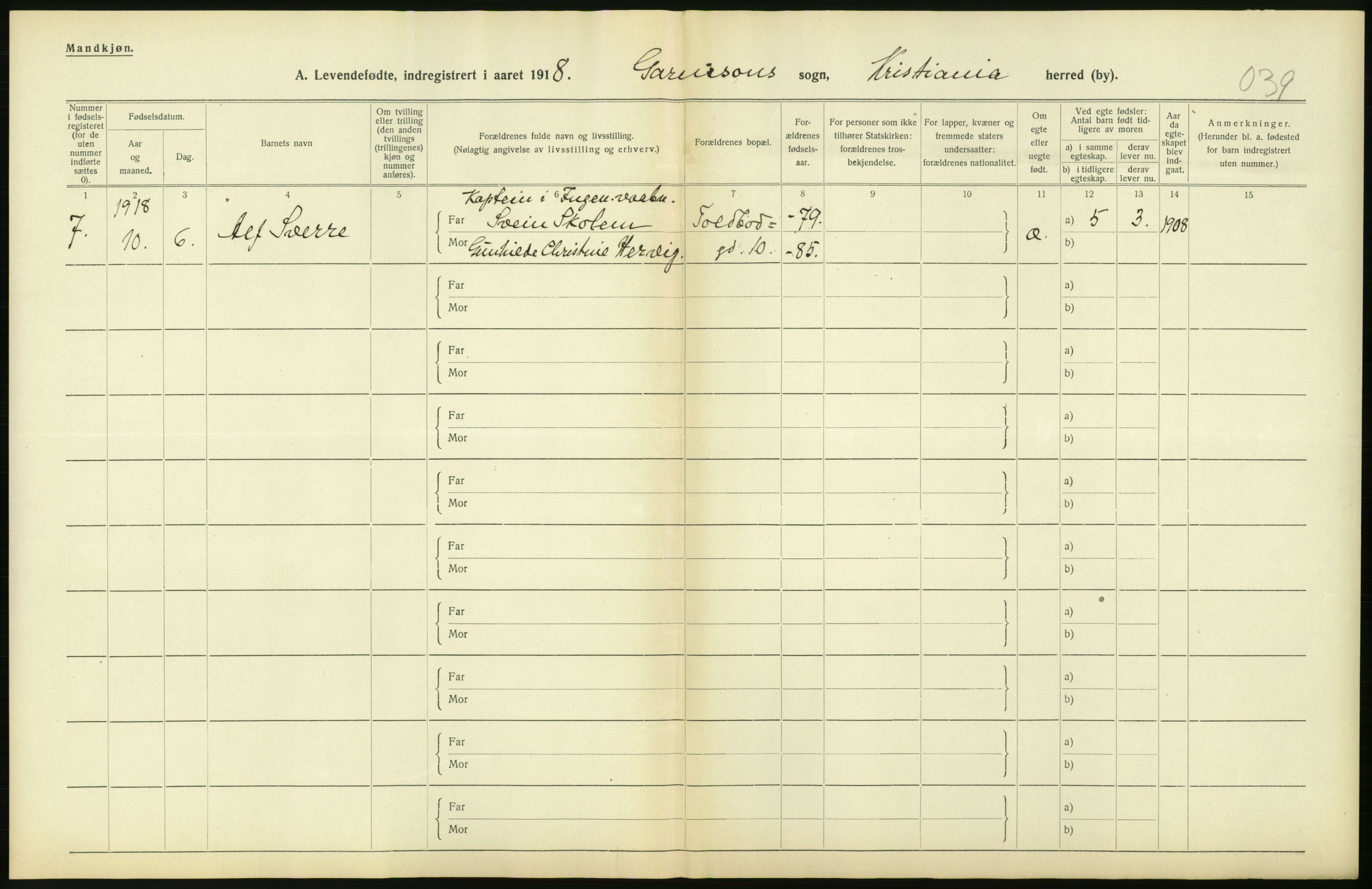 Statistisk sentralbyrå, Sosiodemografiske emner, Befolkning, AV/RA-S-2228/D/Df/Dfb/Dfbh/L0008: Kristiania: Levendefødte menn og kvinner., 1918, p. 228