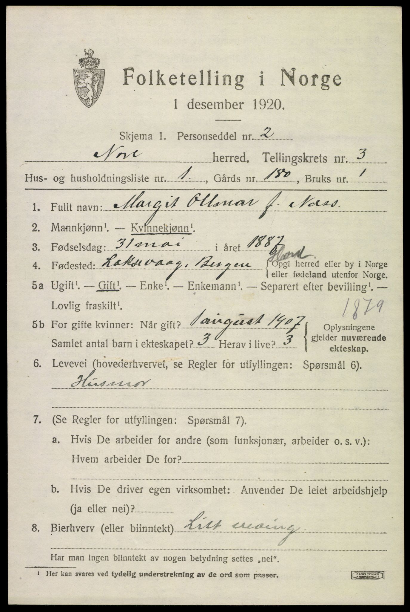 SAKO, 1920 census for Nore, 1920, p. 1456