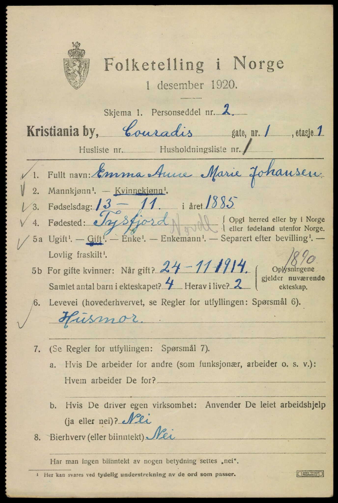 SAO, 1920 census for Kristiania, 1920, p. 188807