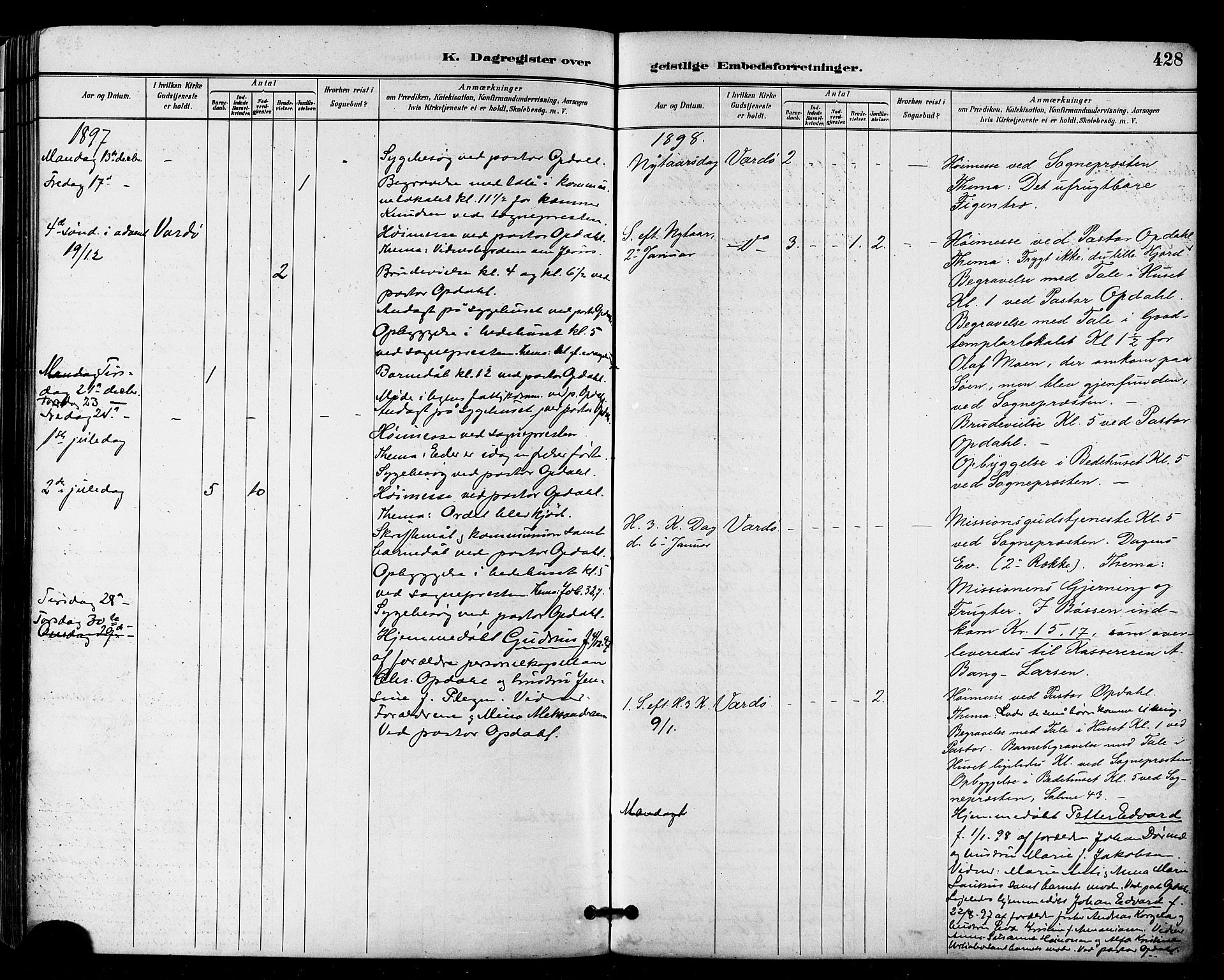 Vardø sokneprestkontor, AV/SATØ-S-1332/H/Ha/L0007kirke: Parish register (official) no. 7, 1886-1897, p. 428