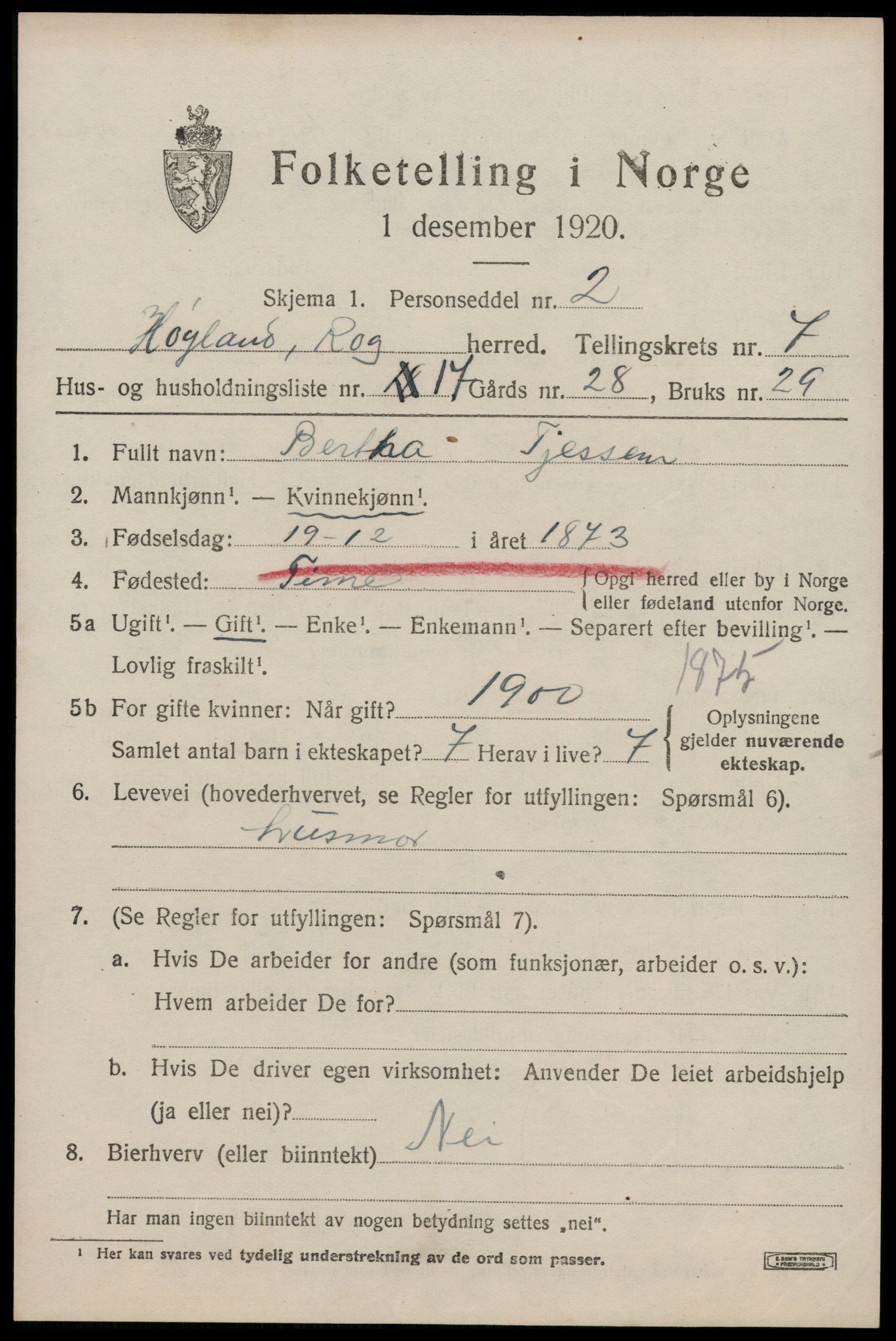 SAST, 1920 census for Høyland, 1920, p. 4840