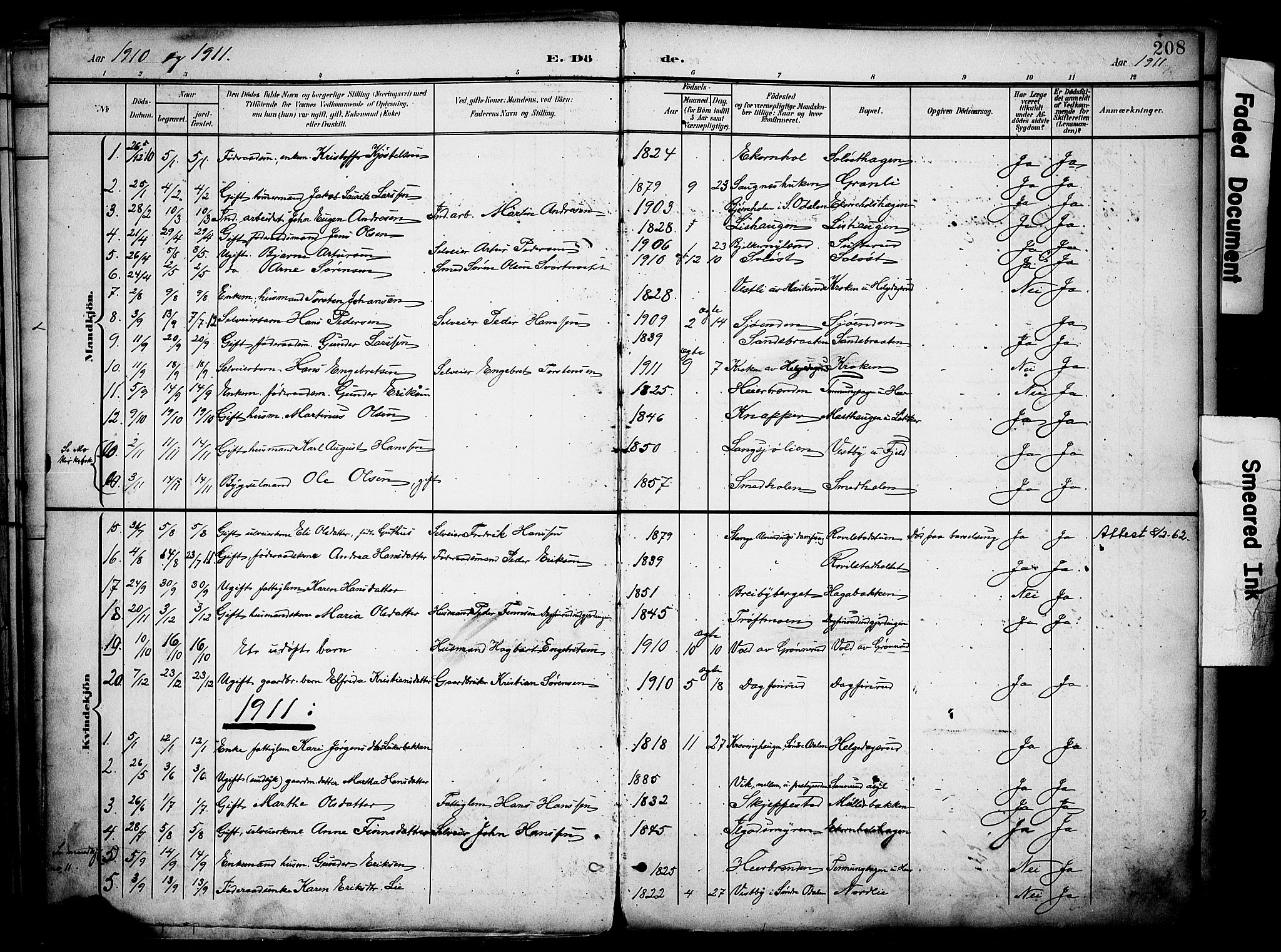 Nord-Odal prestekontor, SAH/PREST-032/H/Ha/Haa/L0007: Parish register (official) no. 7, 1902-1926, p. 208