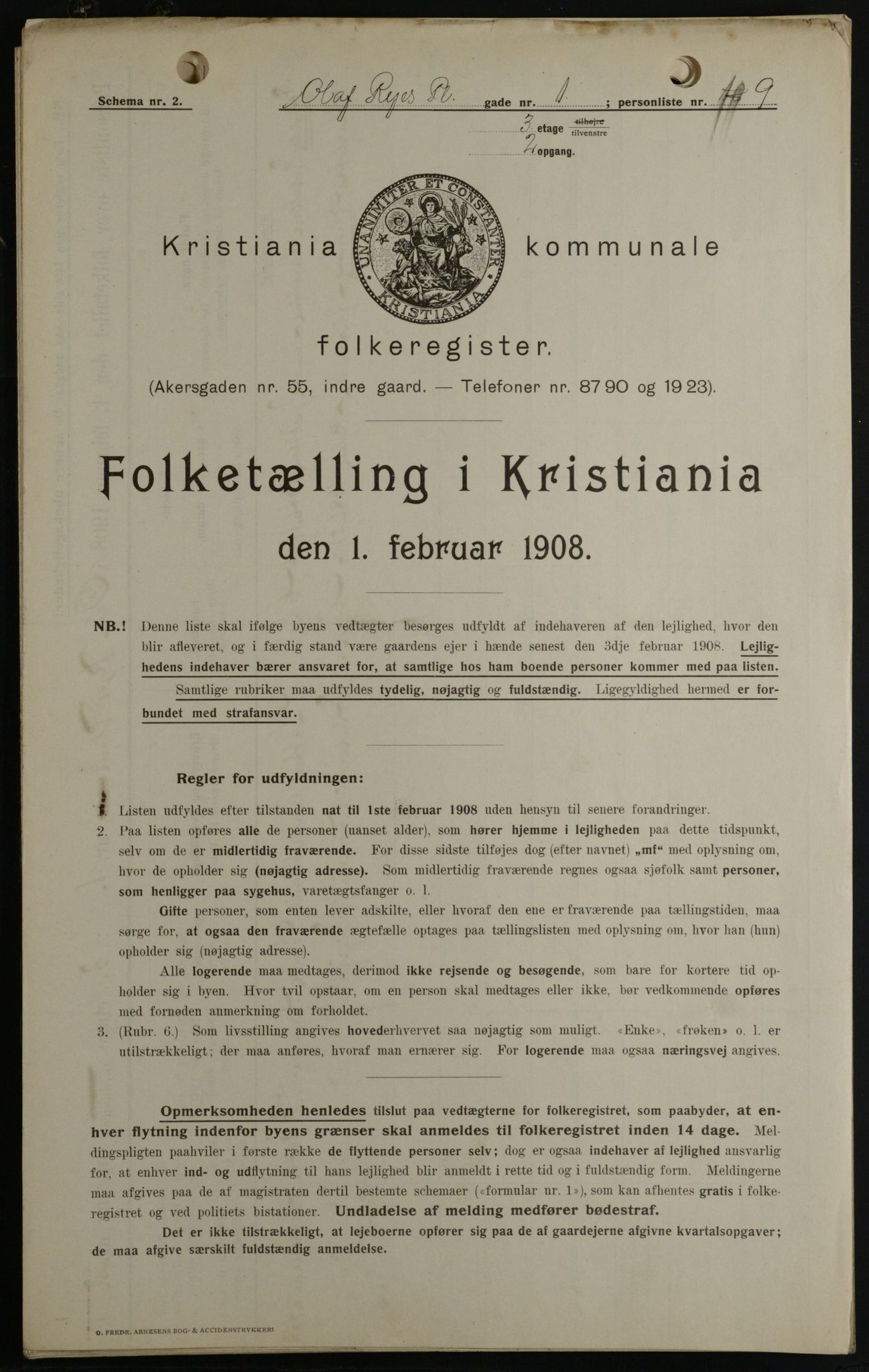 OBA, Municipal Census 1908 for Kristiania, 1908, p. 67318