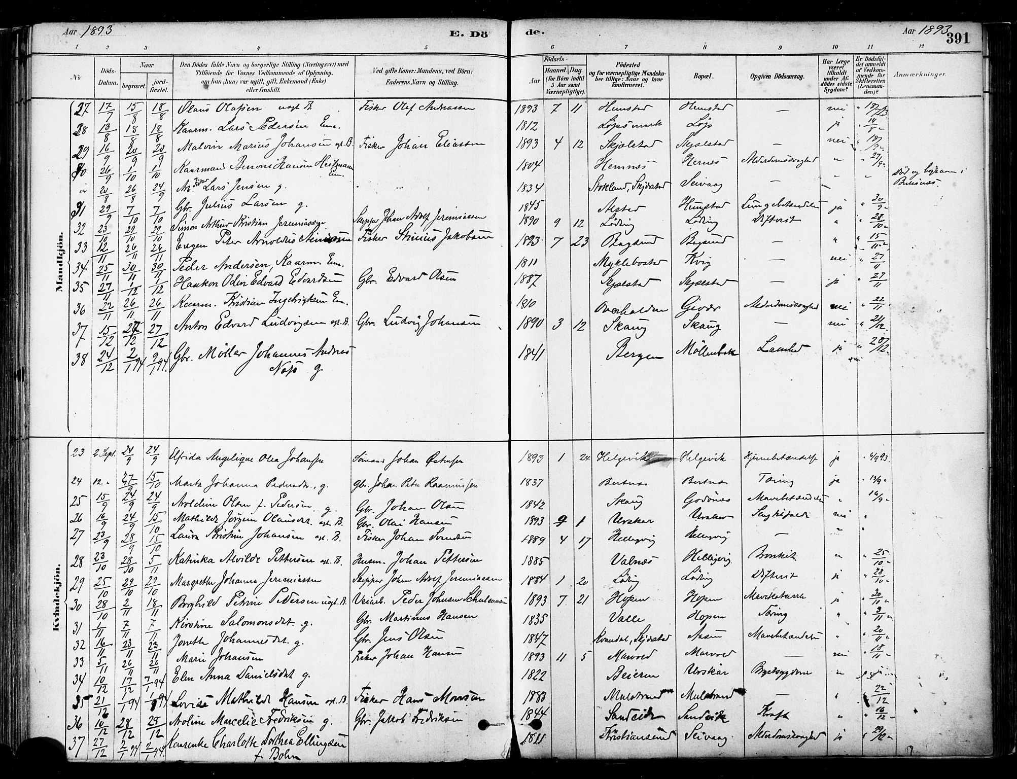 Ministerialprotokoller, klokkerbøker og fødselsregistre - Nordland, SAT/A-1459/802/L0054: Parish register (official) no. 802A01, 1879-1893, p. 391