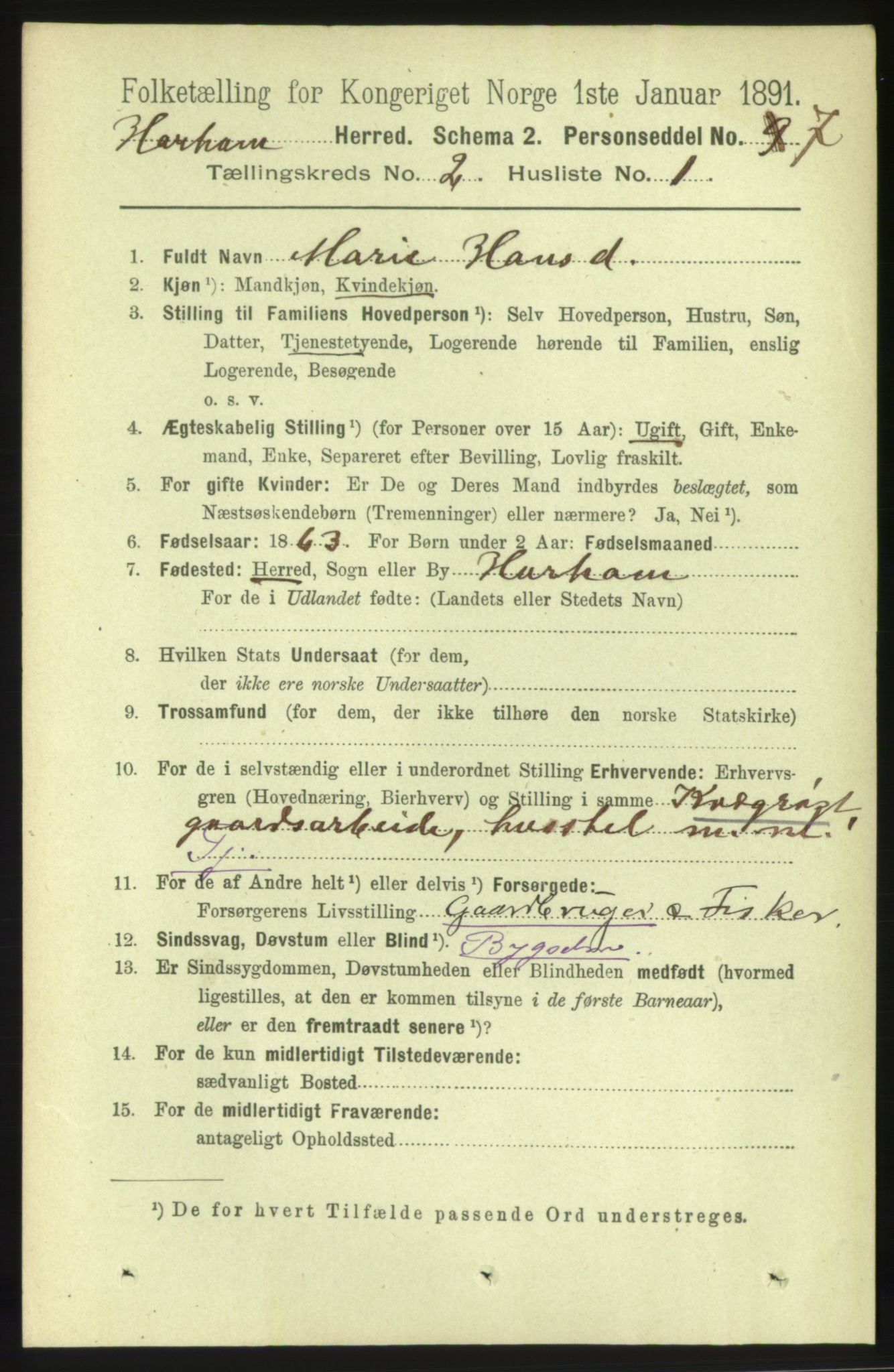 RA, 1891 census for 1534 Haram, 1891, p. 622