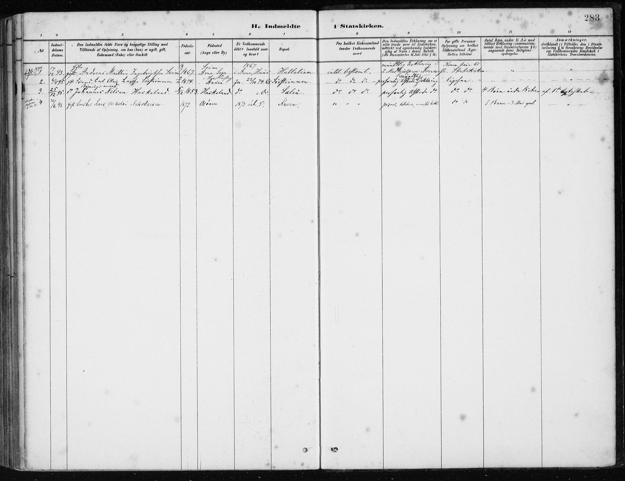 Os sokneprestembete, SAB/A-99929: Parish register (official) no. B 1, 1885-1902, p. 283