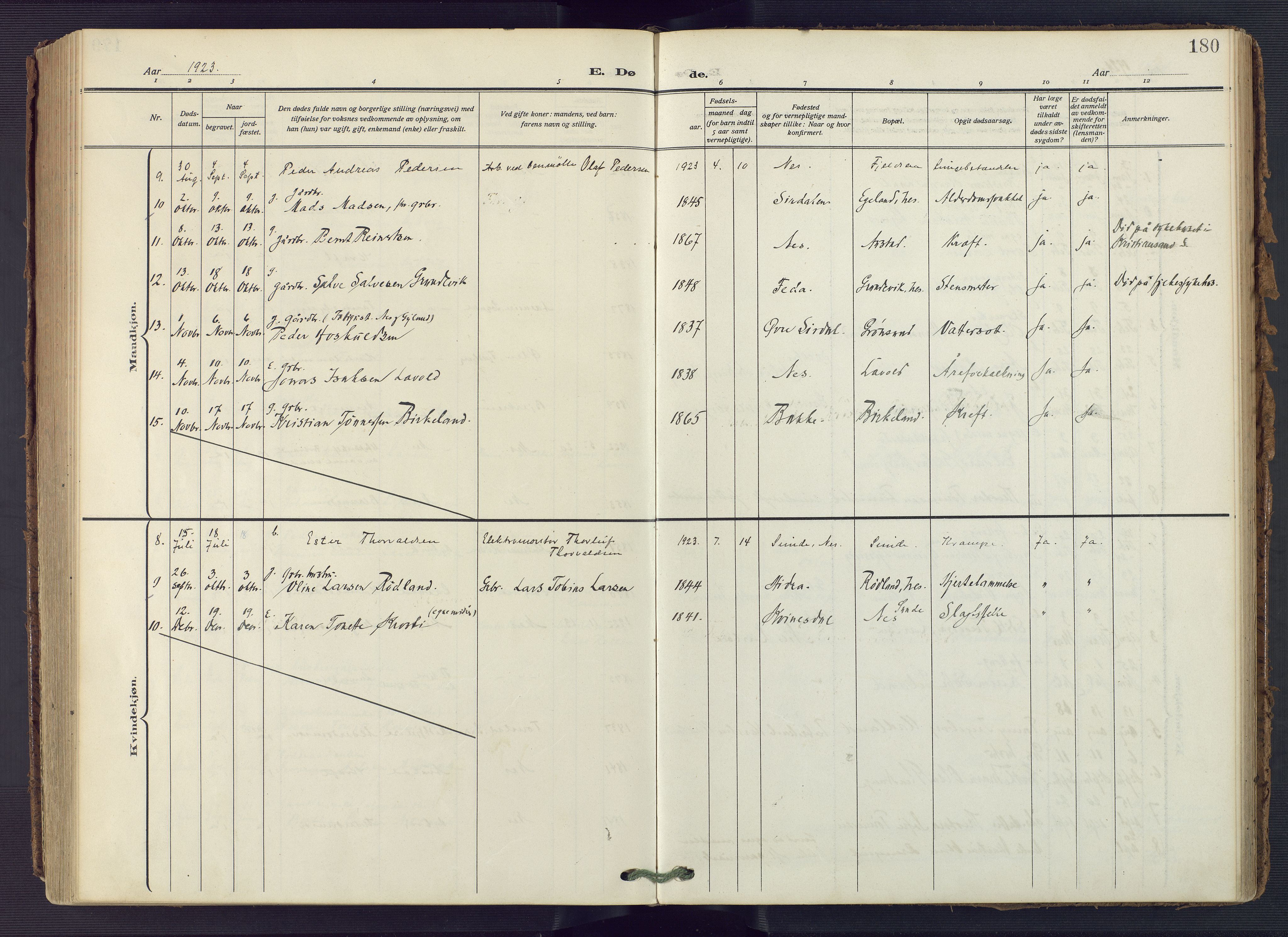 Flekkefjord sokneprestkontor, AV/SAK-1111-0012/F/Fa/Fac/L0010: Parish register (official) no. A 10, 1910-1927, p. 180