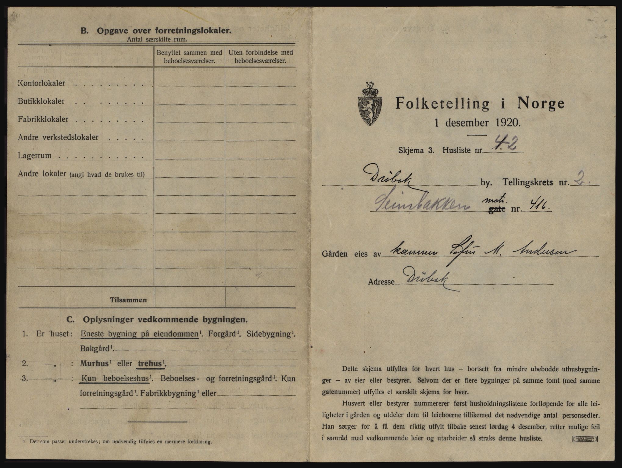 SAO, 1920 census for Drøbak, 1920, p. 253