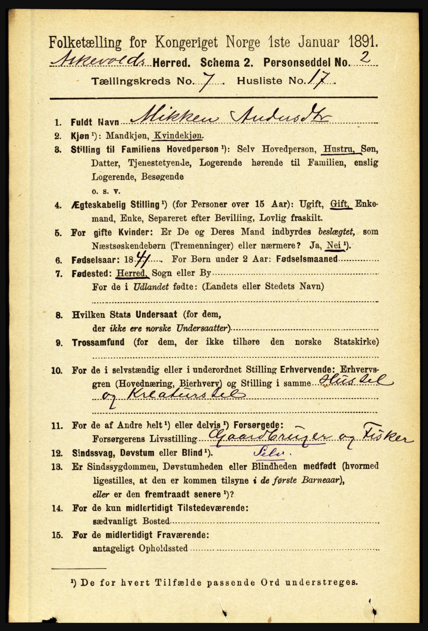 RA, 1891 census for 1428 Askvoll, 1891, p. 2003