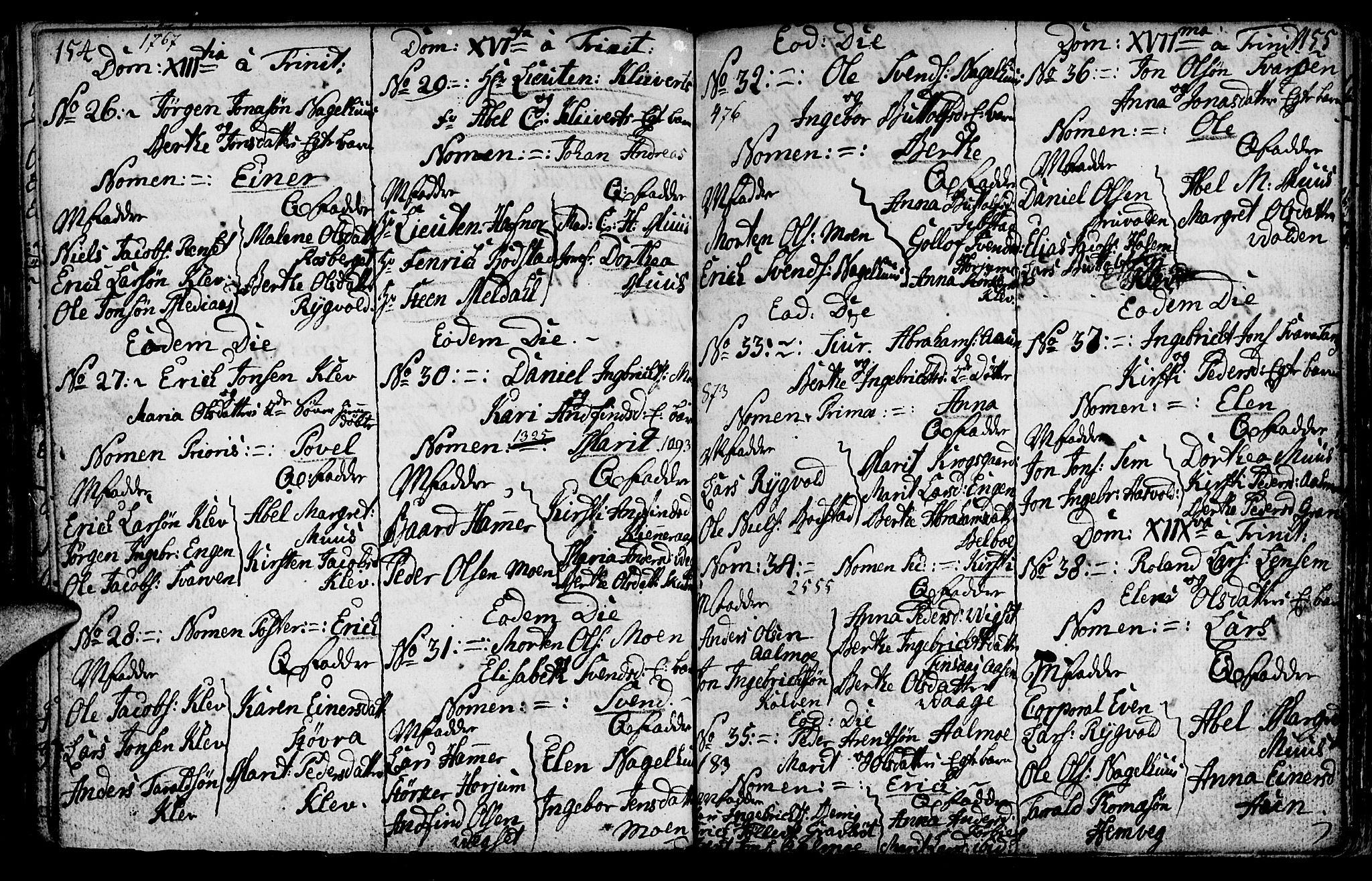 Ministerialprotokoller, klokkerbøker og fødselsregistre - Nord-Trøndelag, SAT/A-1458/749/L0467: Parish register (official) no. 749A01, 1733-1787, p. 154-155