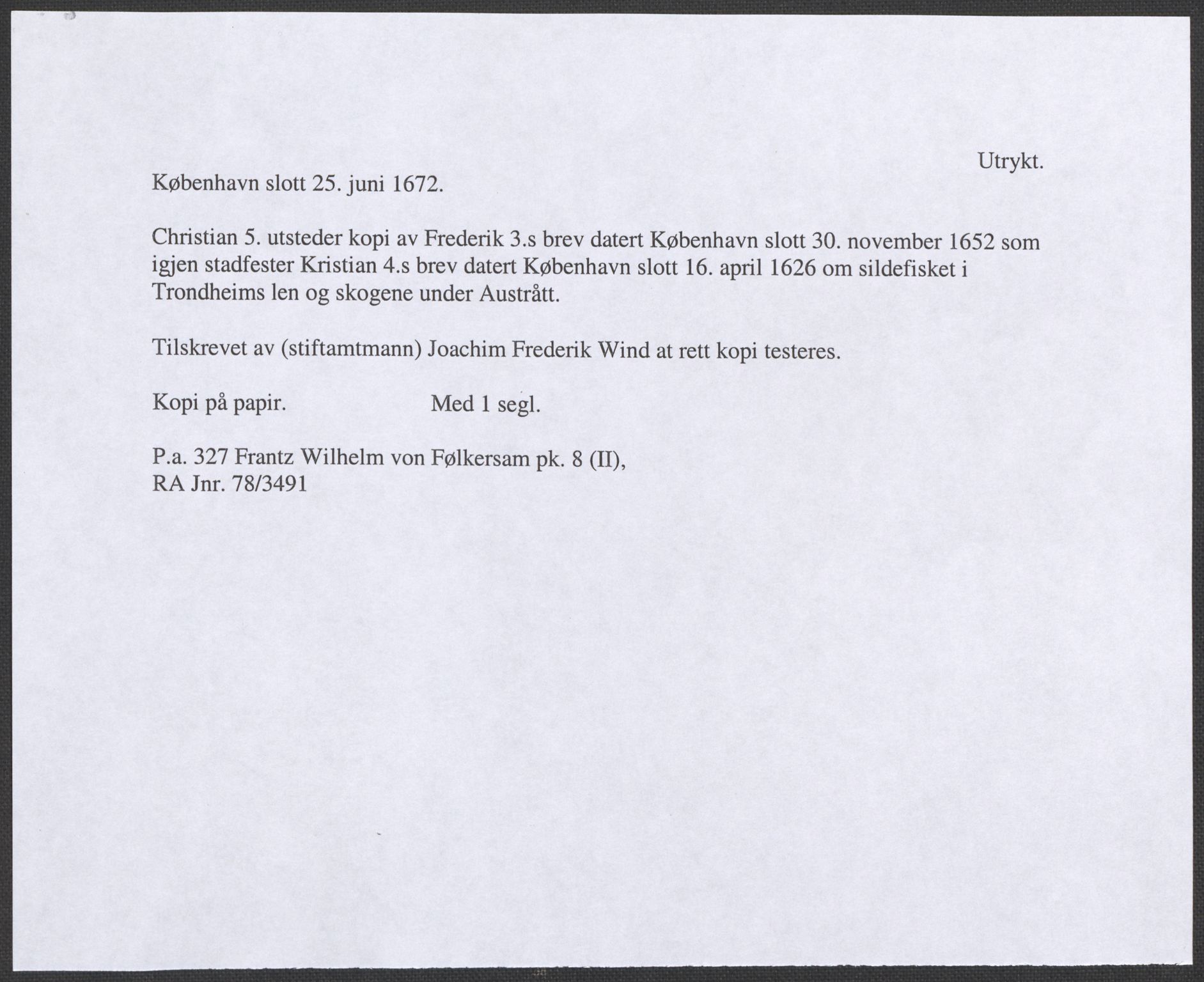 Riksarkivets diplomsamling, RA/EA-5965/F12/L0008: Pk. 8 (II), 1602-1704, p. 127