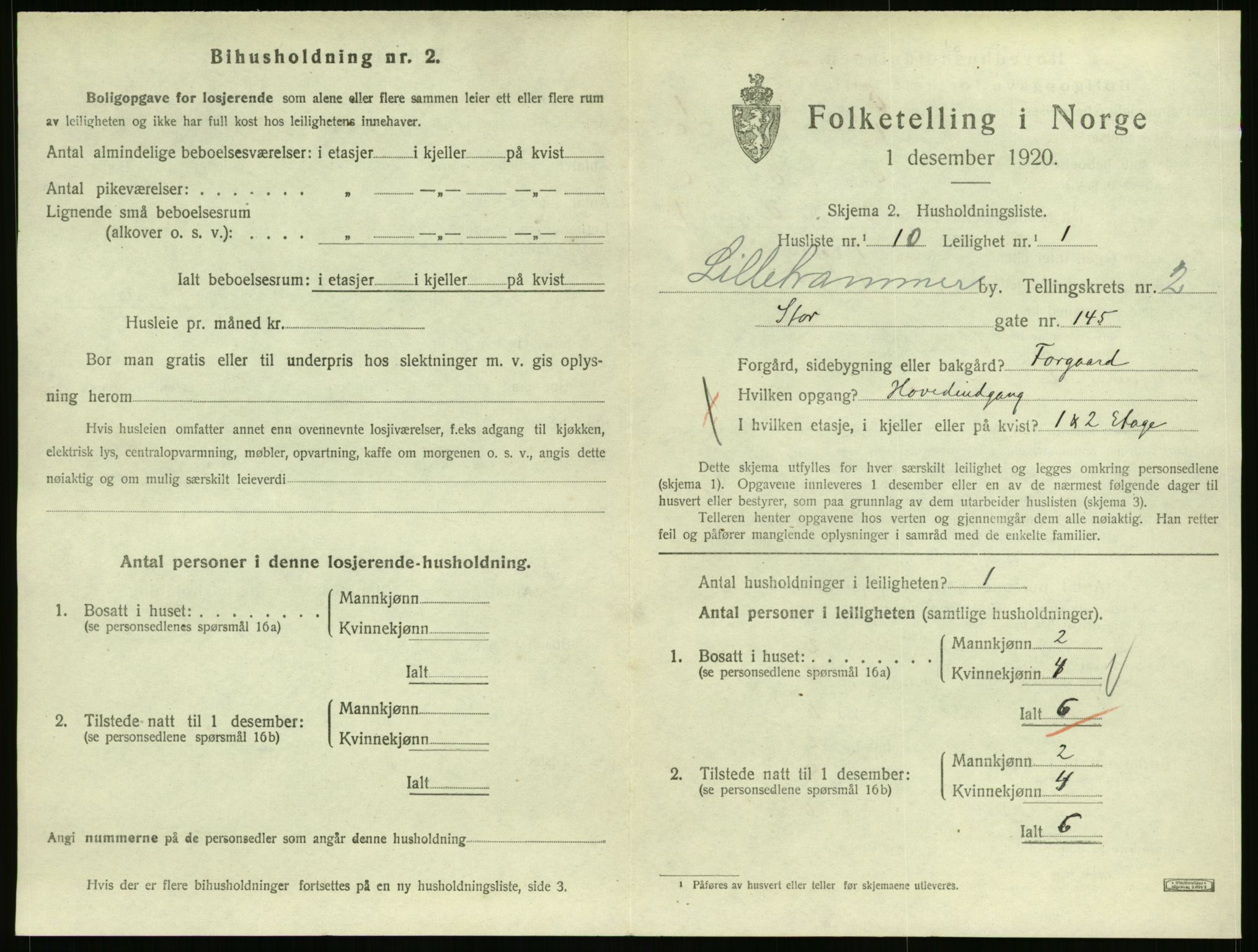 SAH, 1920 census for Lillehammer, 1920, p. 1550