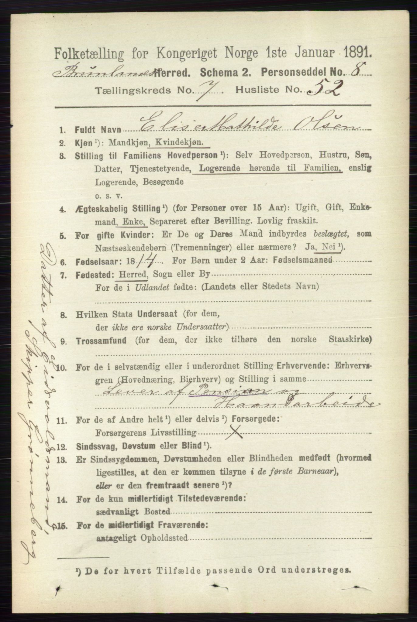RA, 1891 census for 0726 Brunlanes, 1891, p. 3302