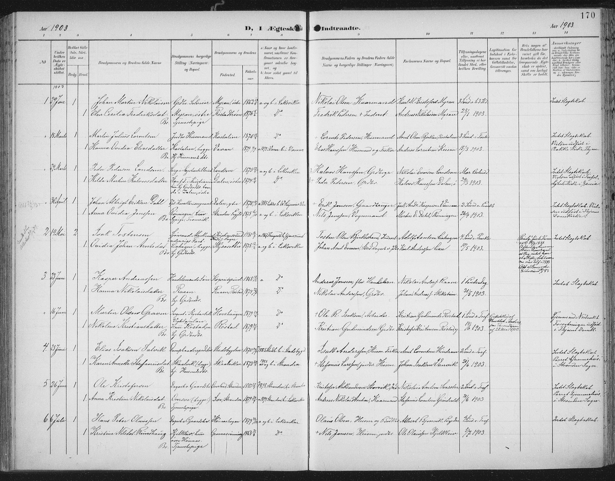 Ministerialprotokoller, klokkerbøker og fødselsregistre - Nord-Trøndelag, SAT/A-1458/701/L0011: Parish register (official) no. 701A11, 1899-1915, p. 170