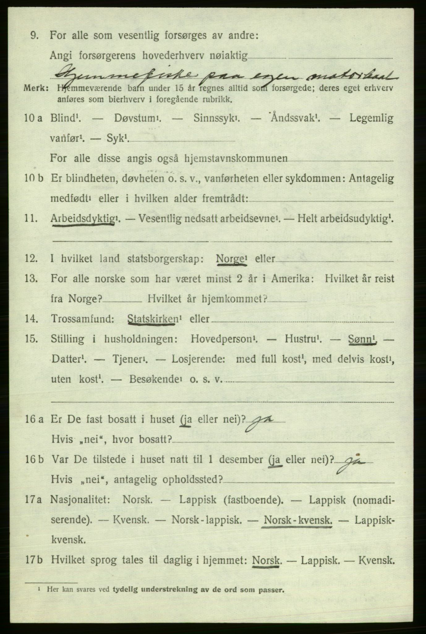 SATØ, 1920 census for Gamvik, 1920, p. 2389