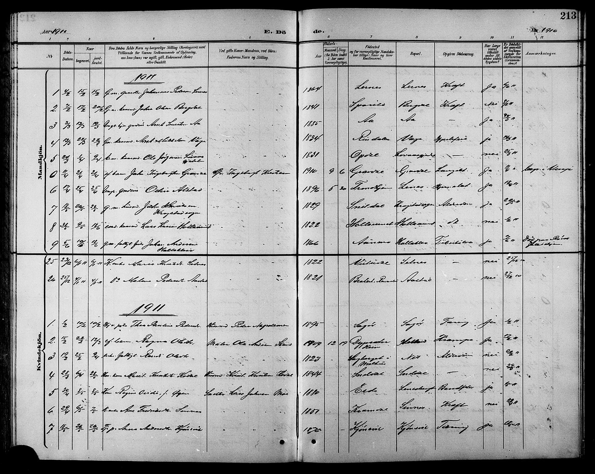 Ministerialprotokoller, klokkerbøker og fødselsregistre - Sør-Trøndelag, SAT/A-1456/630/L0505: Parish register (copy) no. 630C03, 1899-1914, p. 213