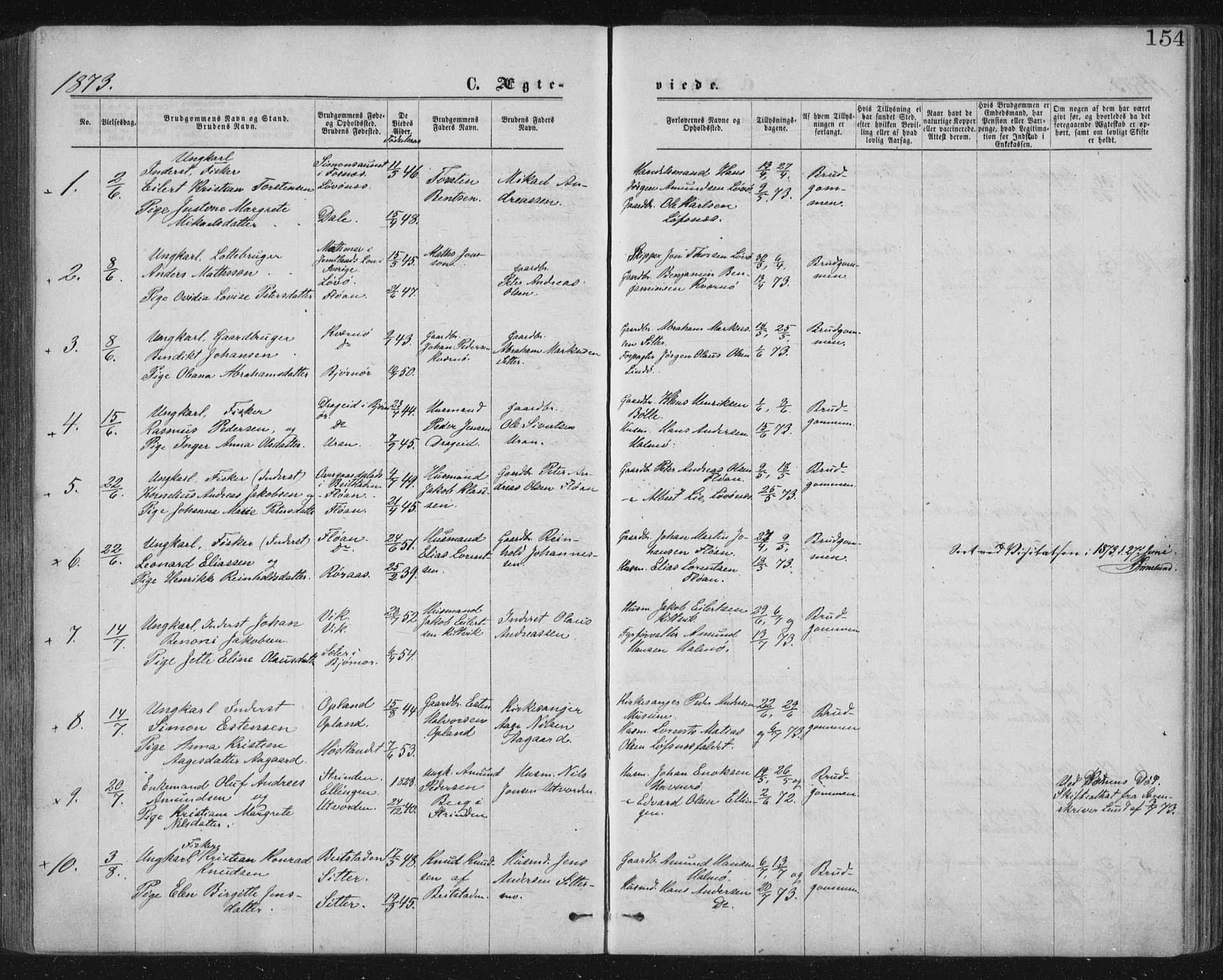 Ministerialprotokoller, klokkerbøker og fødselsregistre - Nord-Trøndelag, SAT/A-1458/771/L0596: Parish register (official) no. 771A03, 1870-1884, p. 154