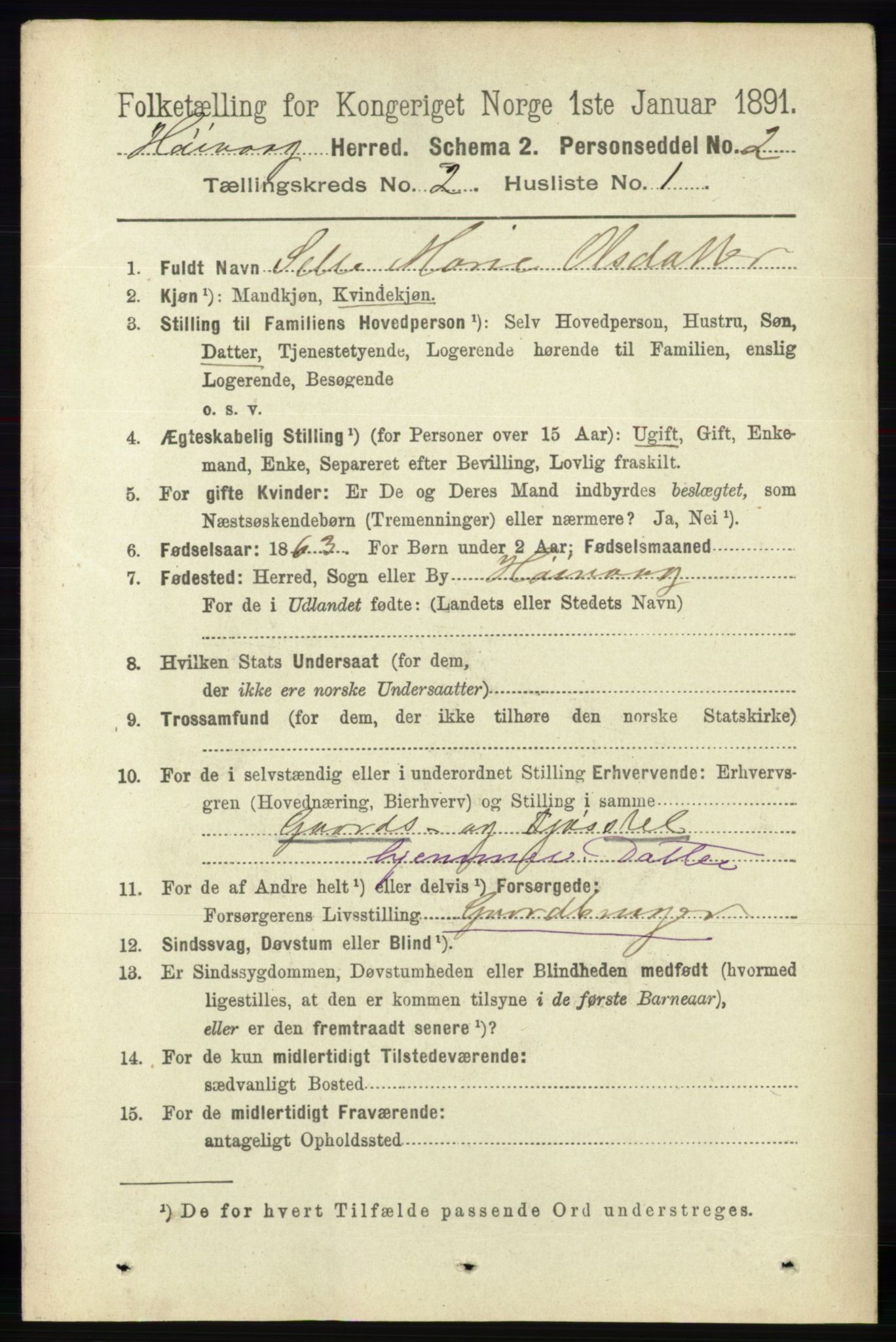 RA, 1891 census for 0927 Høvåg, 1891, p. 540