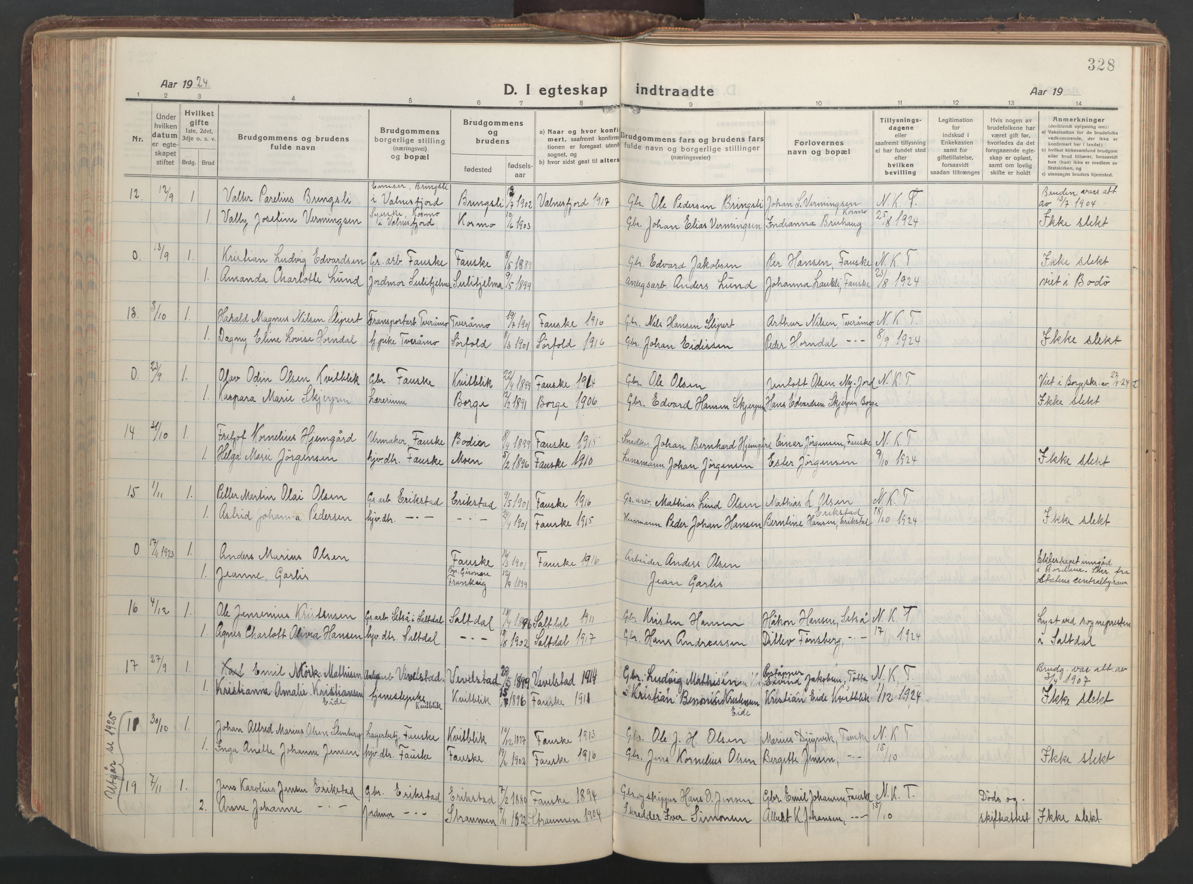 Ministerialprotokoller, klokkerbøker og fødselsregistre - Nordland, AV/SAT-A-1459/849/L0700: Parish register (copy) no. 849C01, 1919-1946, p. 328